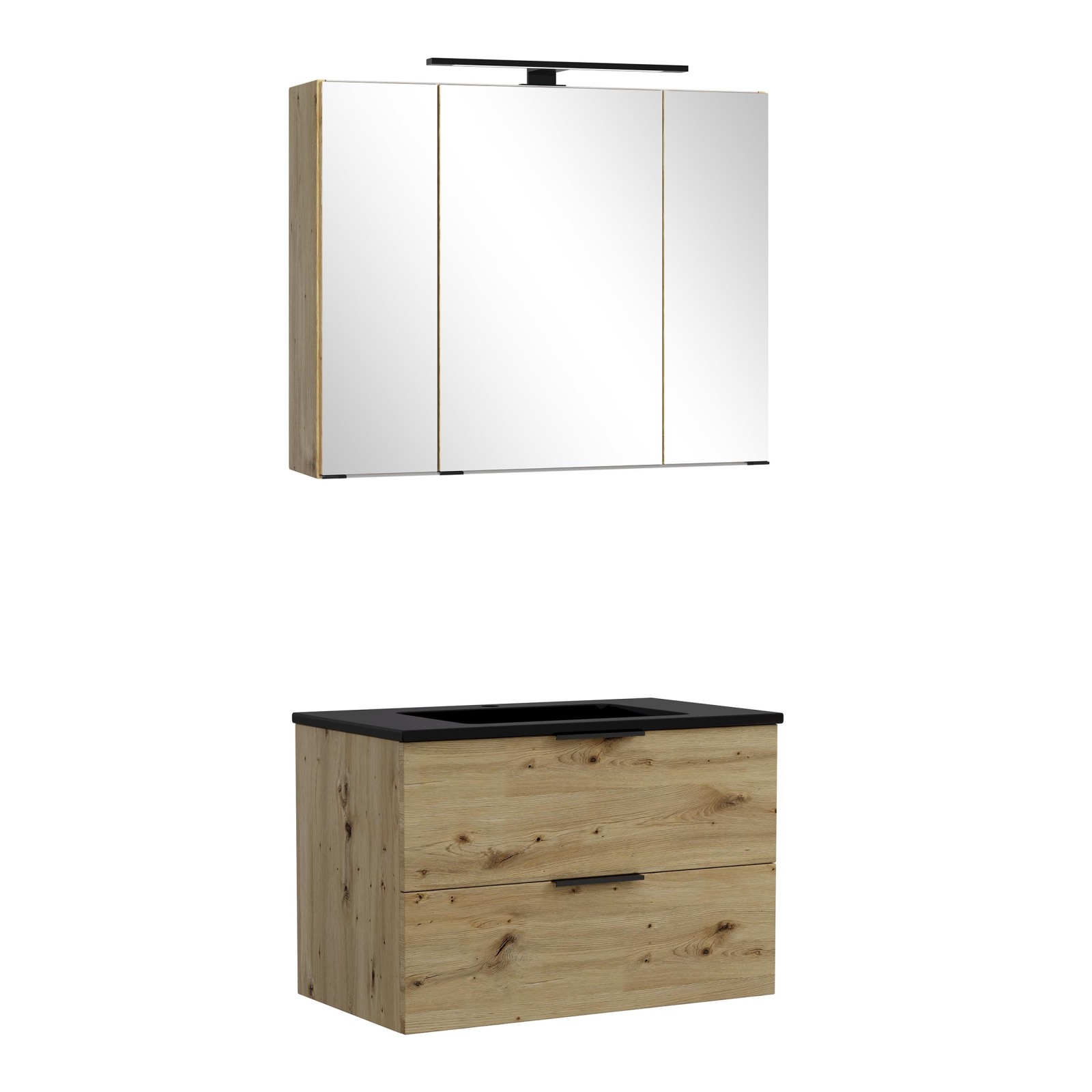 2-teiliges Badmöbel-Set SEVILLA - Artisan Eiche - LED-Beleuchtung - 80 cm