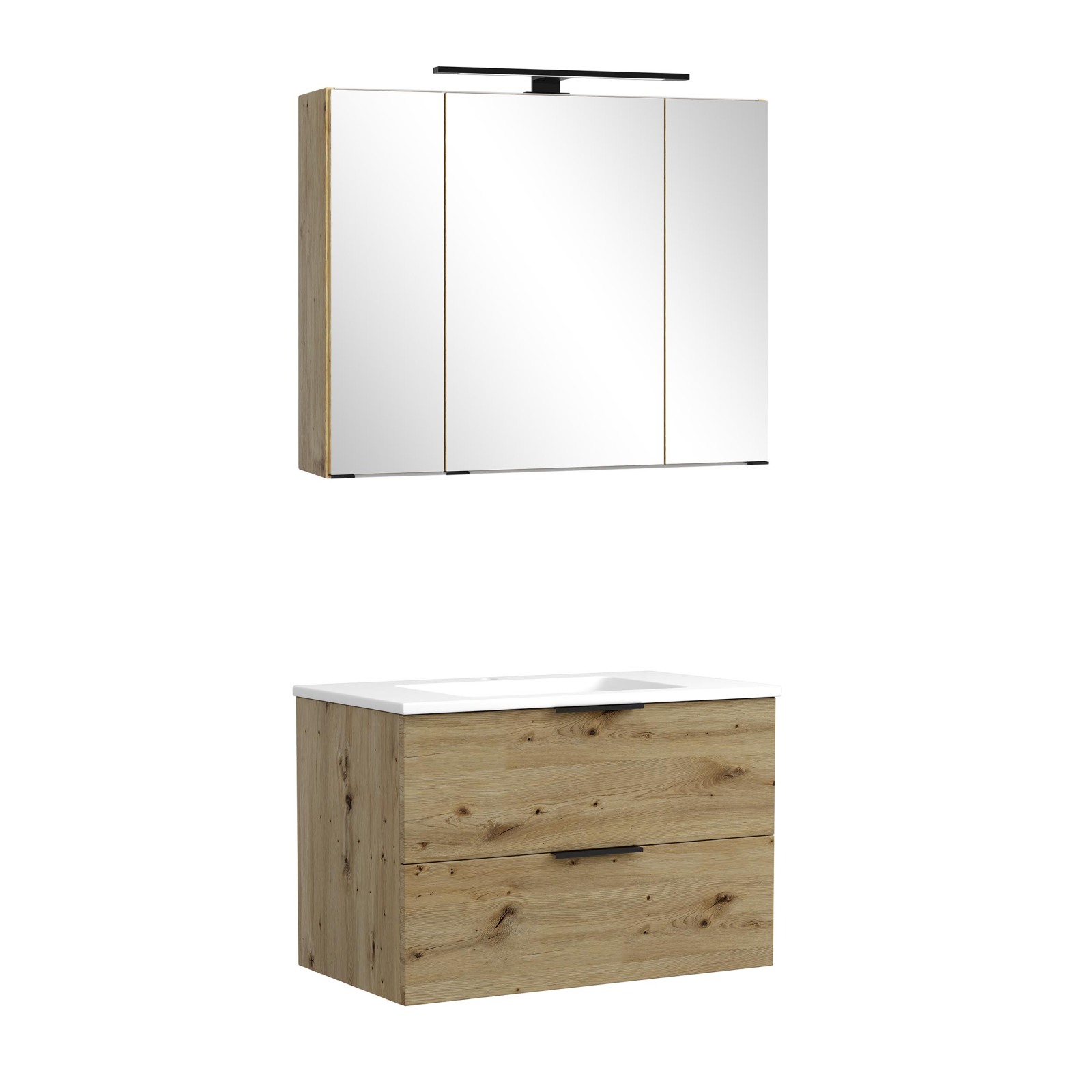 2-teiliges Badmöbel-Set SEVILLA - Artisan Eiche - LED-Beleuchtung - 80 cm