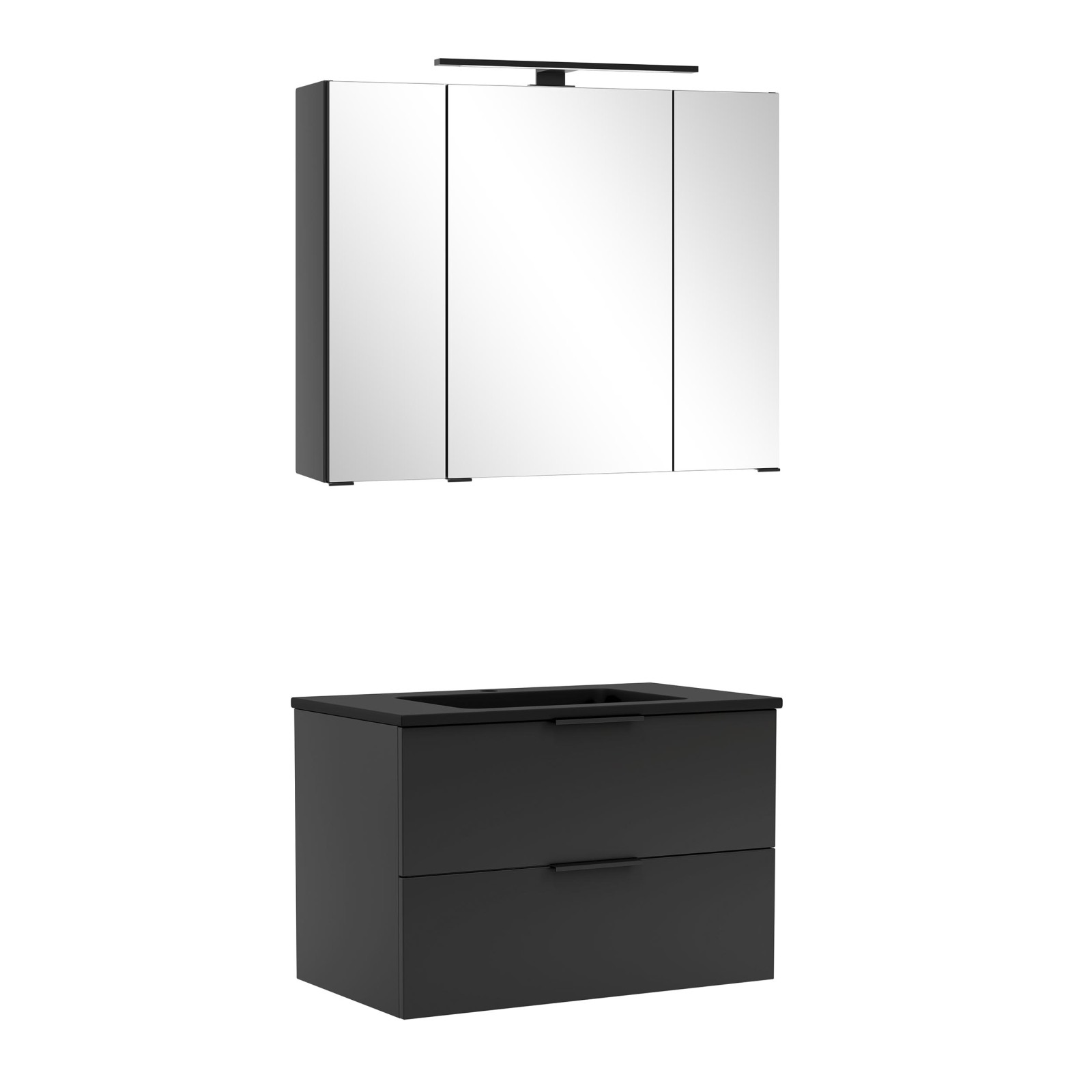 2-teiliges Badmöbel-Set SEVILLA - schwarz - LED-Beleuchtung - 80 cm