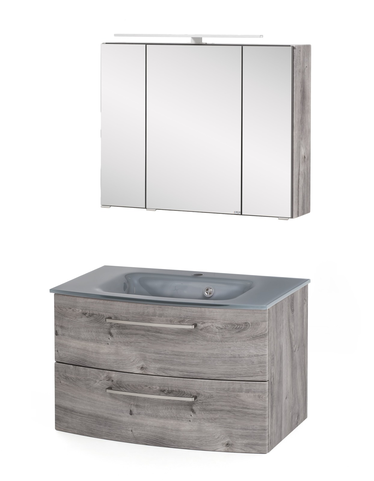2-teiliges Badset STOCKHOLM - Eiche Ribbeck - grau - 80 cm
