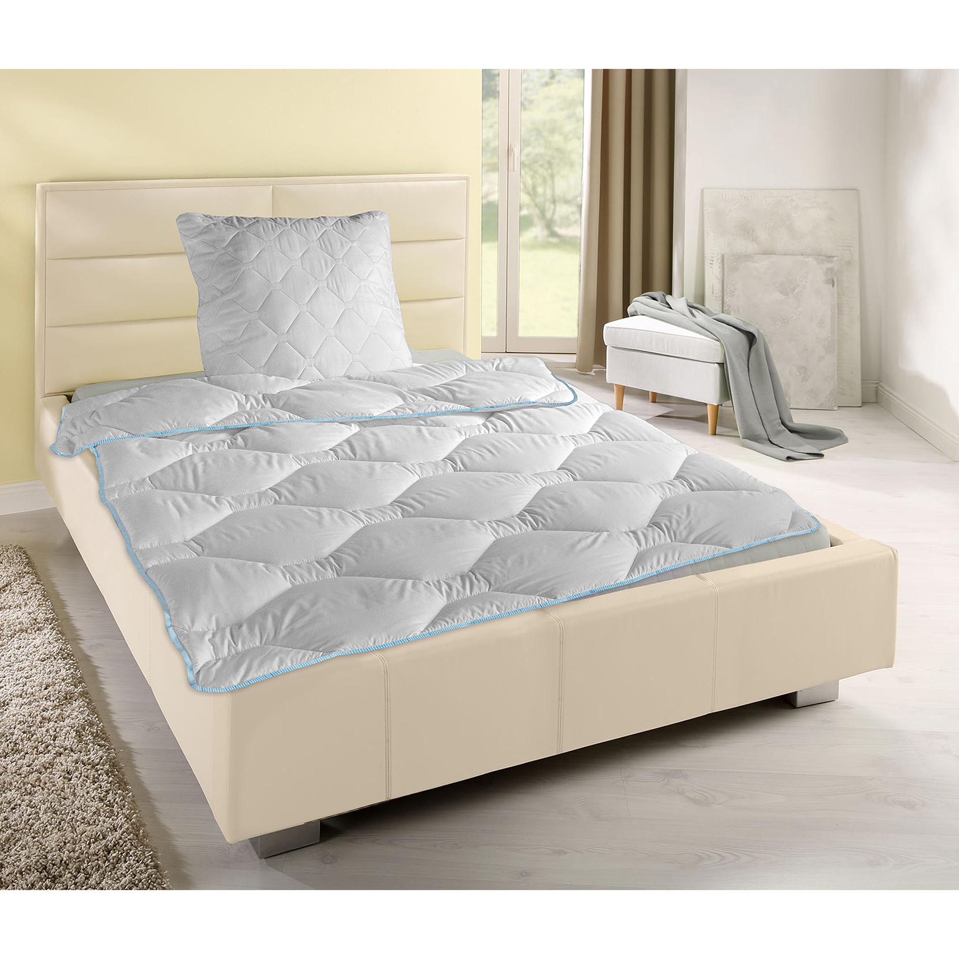 2-teiliges Bettenset - weiß - Decke und Kissen - 135x200 cm