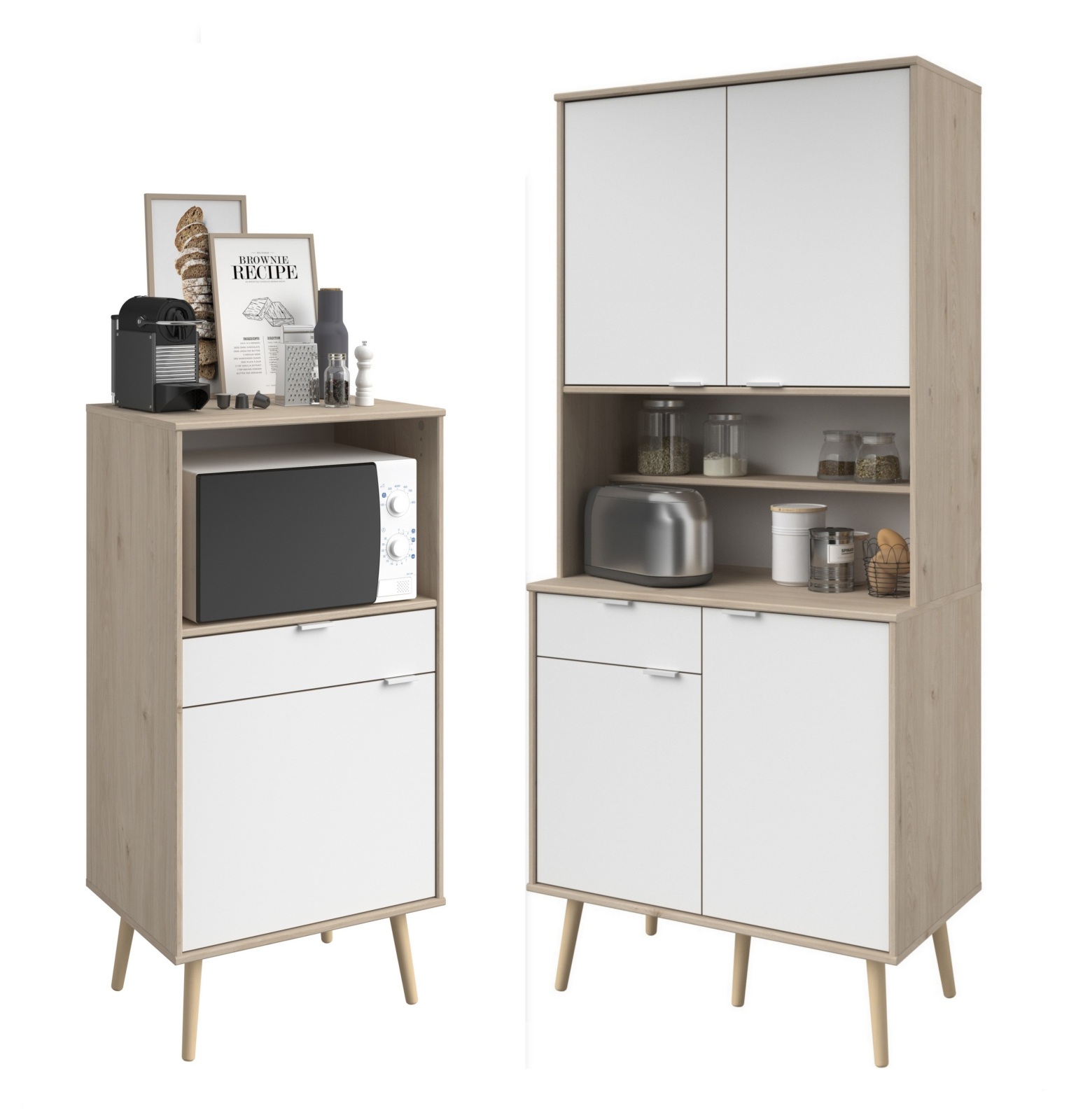 2-teiliges Buffet-Set OLGA - Eiche Jackson - weiße Fronten