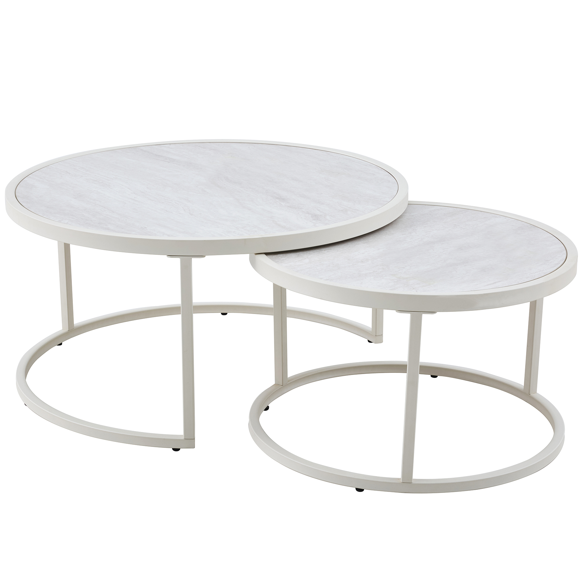 2-teiliges Couchtisch-Set - Marmoroptik - creme - Ø 80 und 60 cm