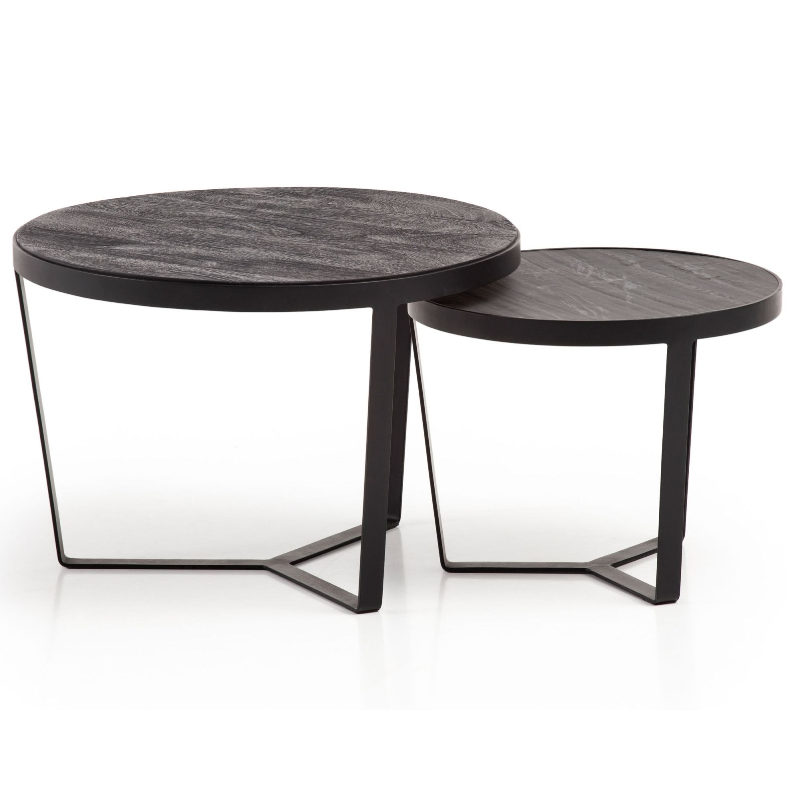 2-teiliges Couchtisch-Set - schwarz - Massivholz - Metall