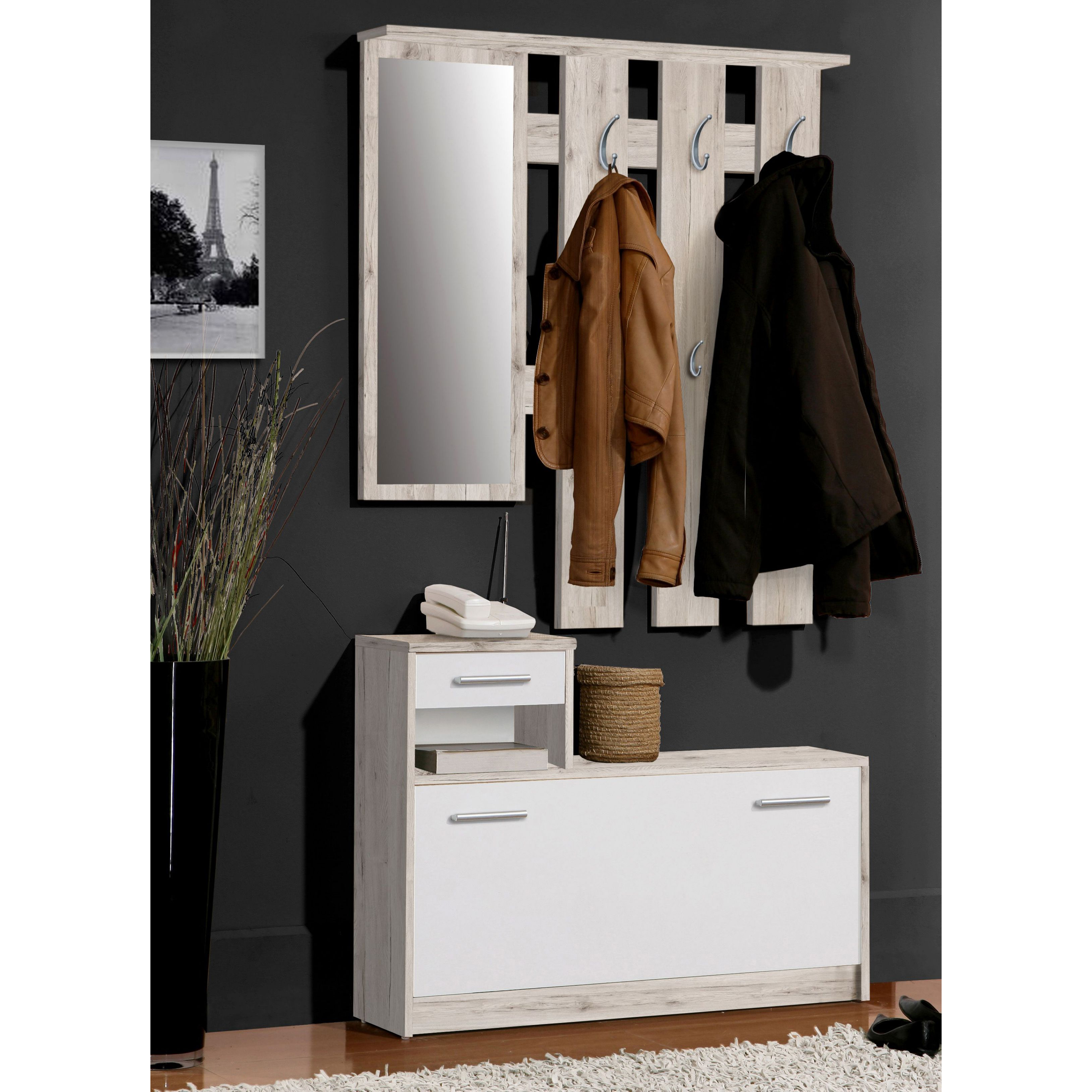 2-teiliges Garderoben-Set - Sandeiche-weiß 98 cm breit