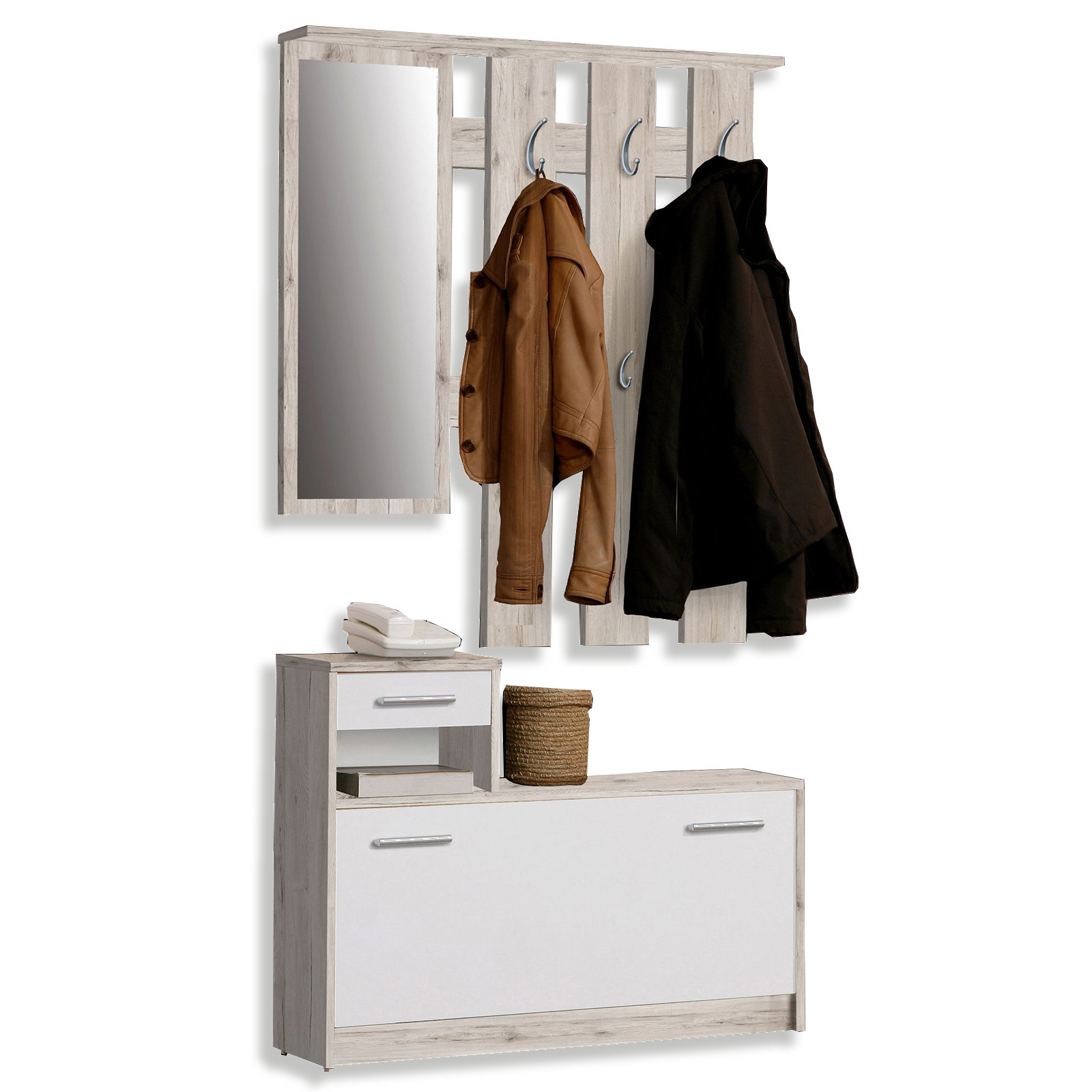 2-teiliges Garderoben-Set - Sandeiche-weiß 98 cm breit