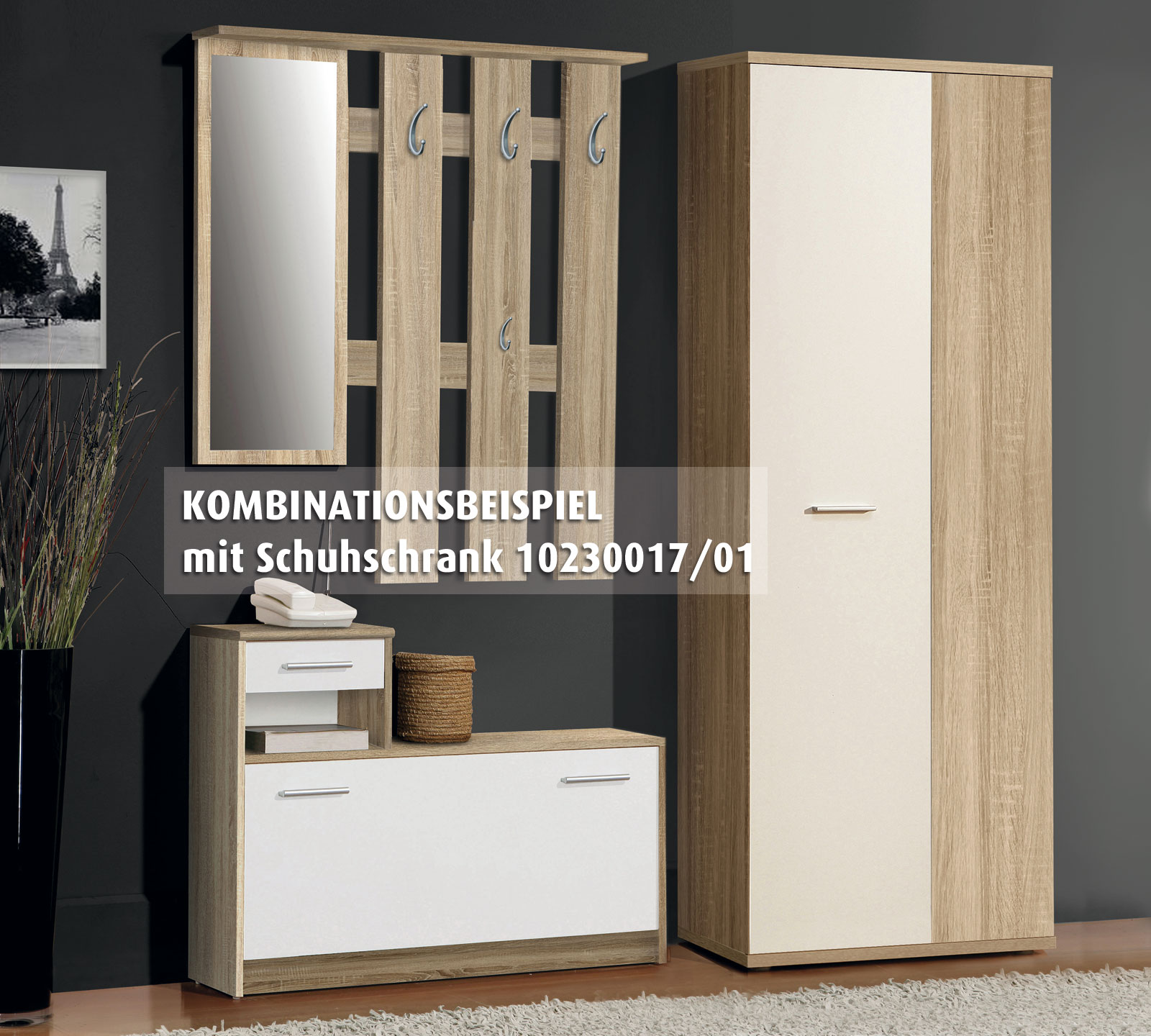 2-teiliges Garderoben-Set - Sonoma Eiche - weiß - 98 cm breit