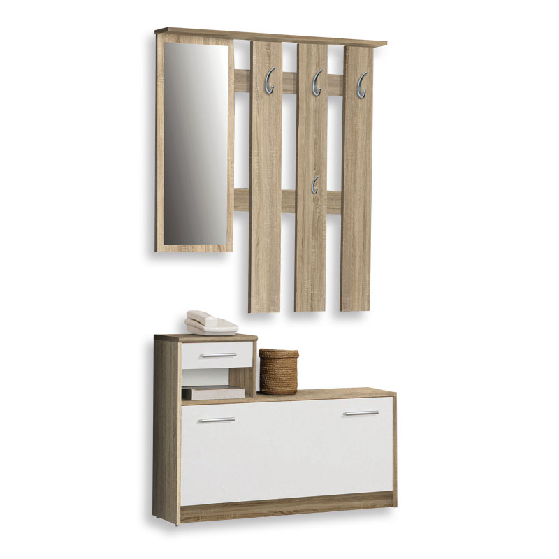 2-teiliges Garderoben-Set - Sonoma Eiche - weiß - 98 cm breit
