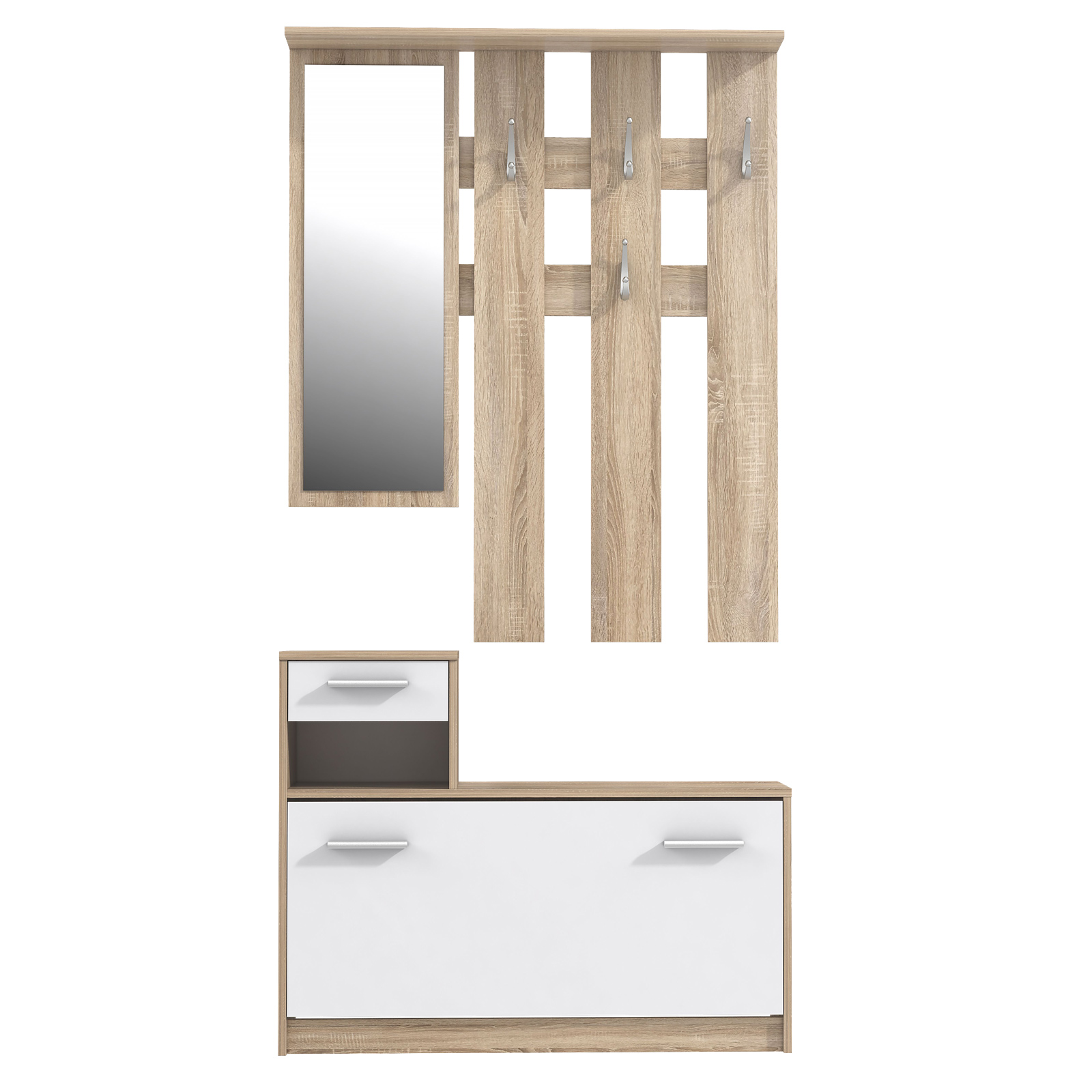 2-teiliges Garderoben-Set - Sonoma Eiche - weiß - 98 cm breit
