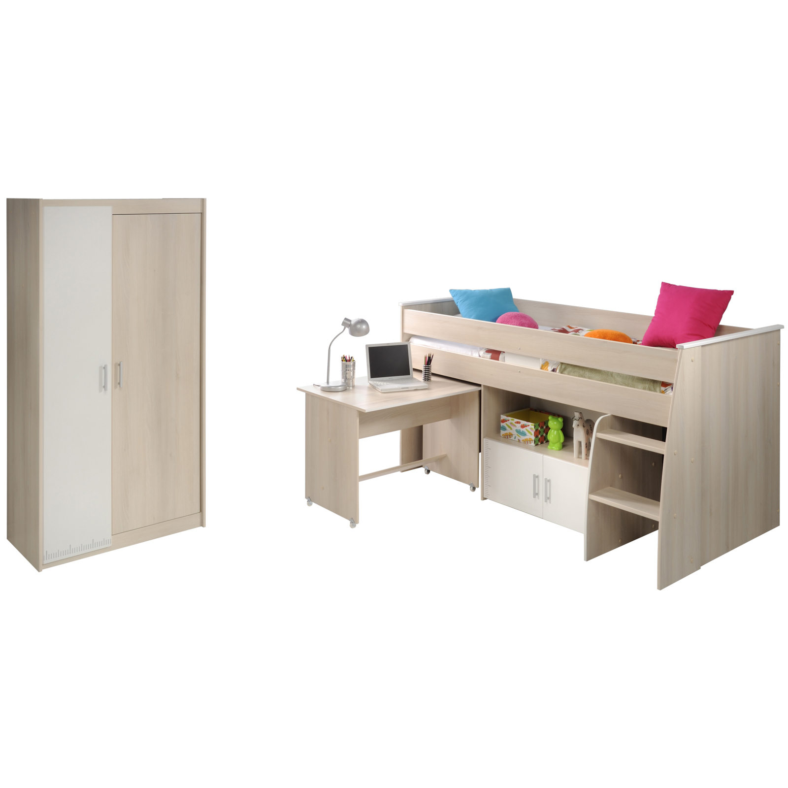 2-teiliges Jugendzimmer CHARLY 5 - Akazie-weiß - 90x200 cm