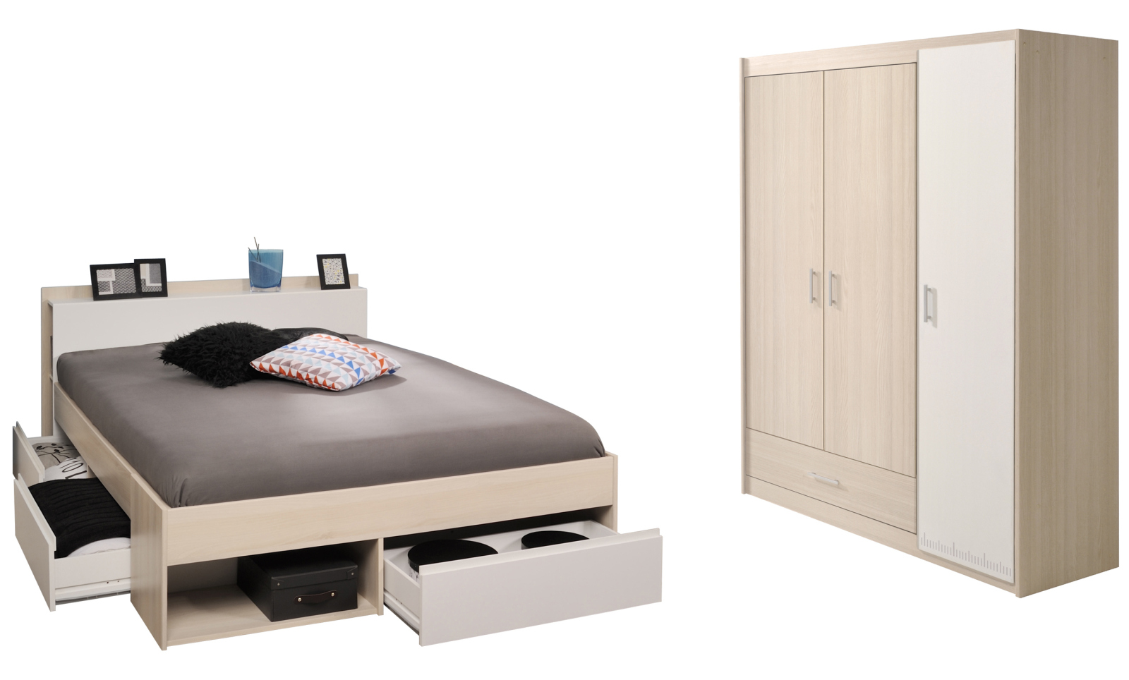 2-teiliges Jugendzimmer-Set MOST 72 - Akazie-weiß - 3-türig - 160x200 cm