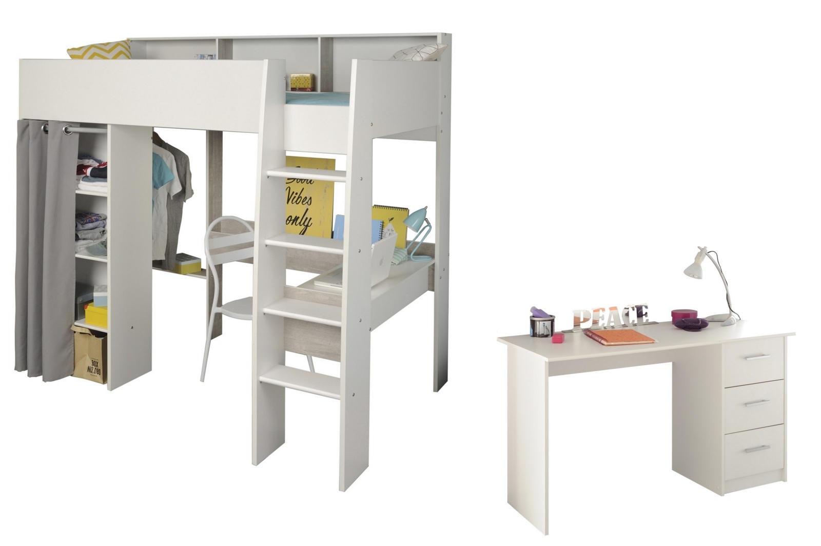 2-teiliges Jugendzimmer TAYLOR14 - weiß-grau
