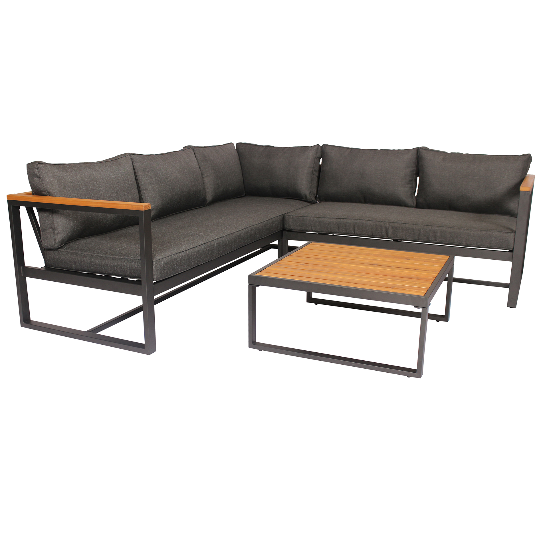 2-teiliges Lounge-Set - grau - Akazie massiv - mit Polstern