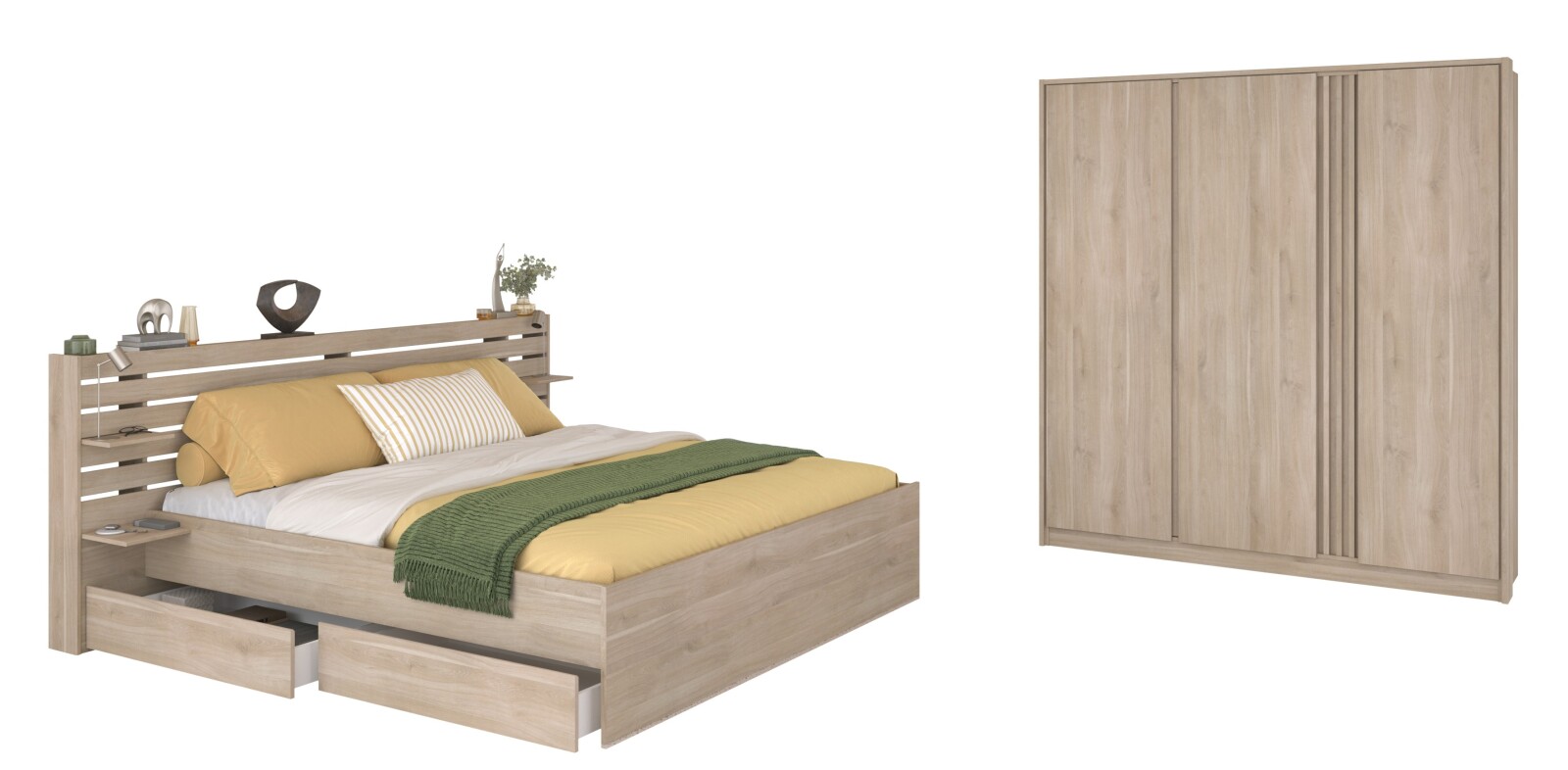 2-teiliges Schlafzimmer-Set ESCALE 24 - Japanische Eiche - 160x200 cm