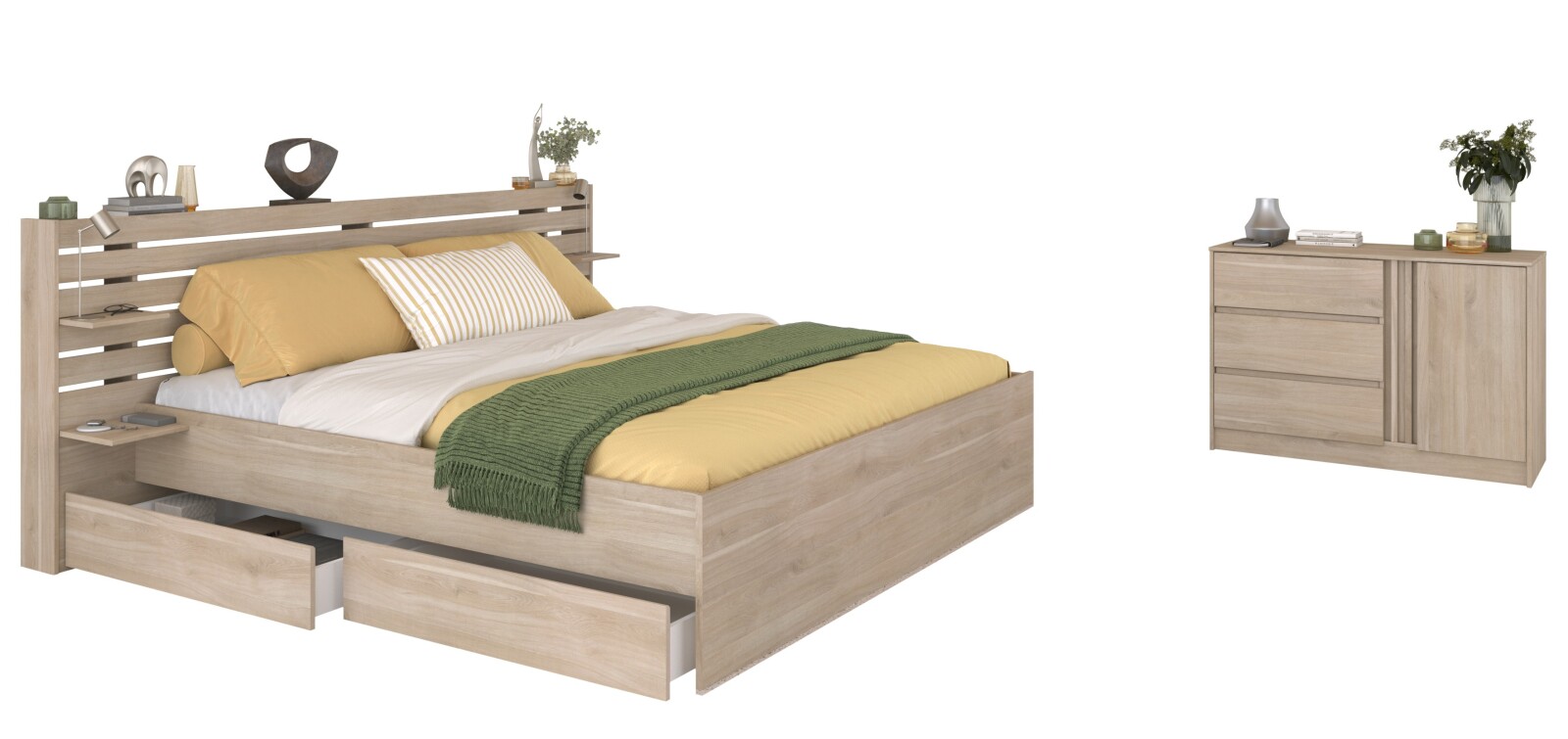 2-teiliges Schlafzimmer-Set ESCALE 26 - Japanische Eiche - 160x200 cm