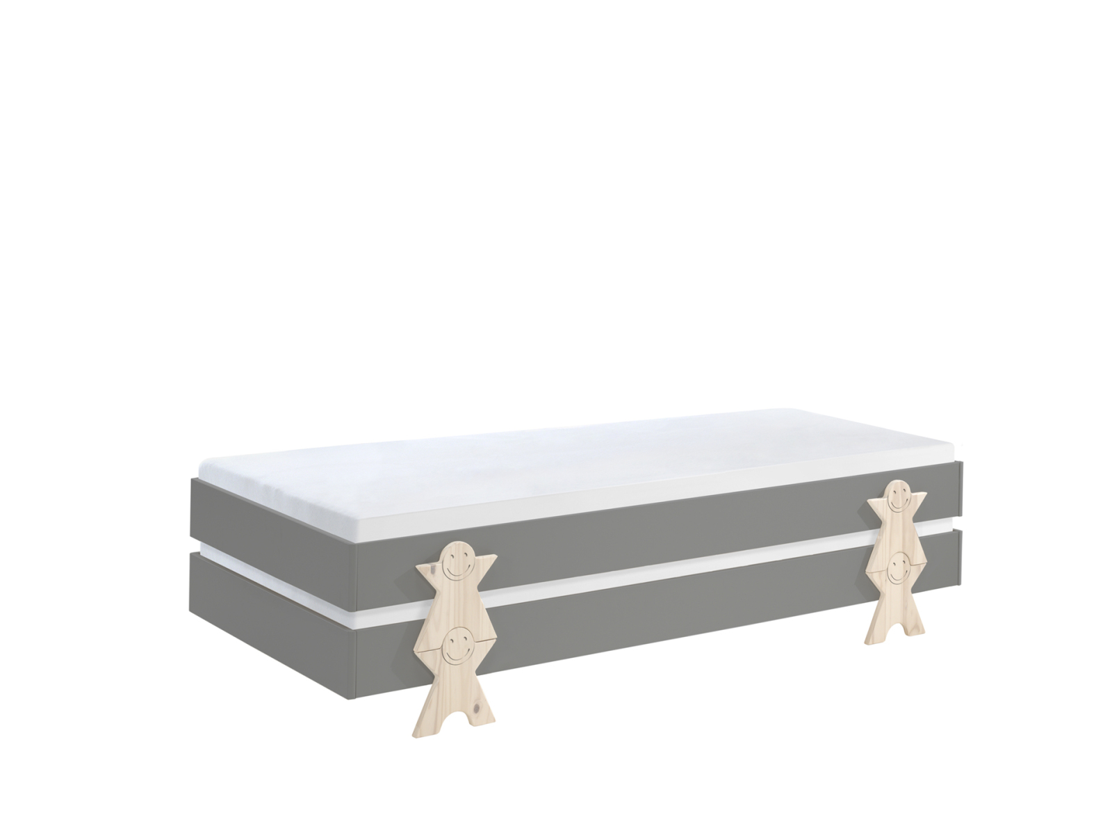 2-teiliges Stapelbett-Set MODULO - grau - Smiley - 90x200 cm