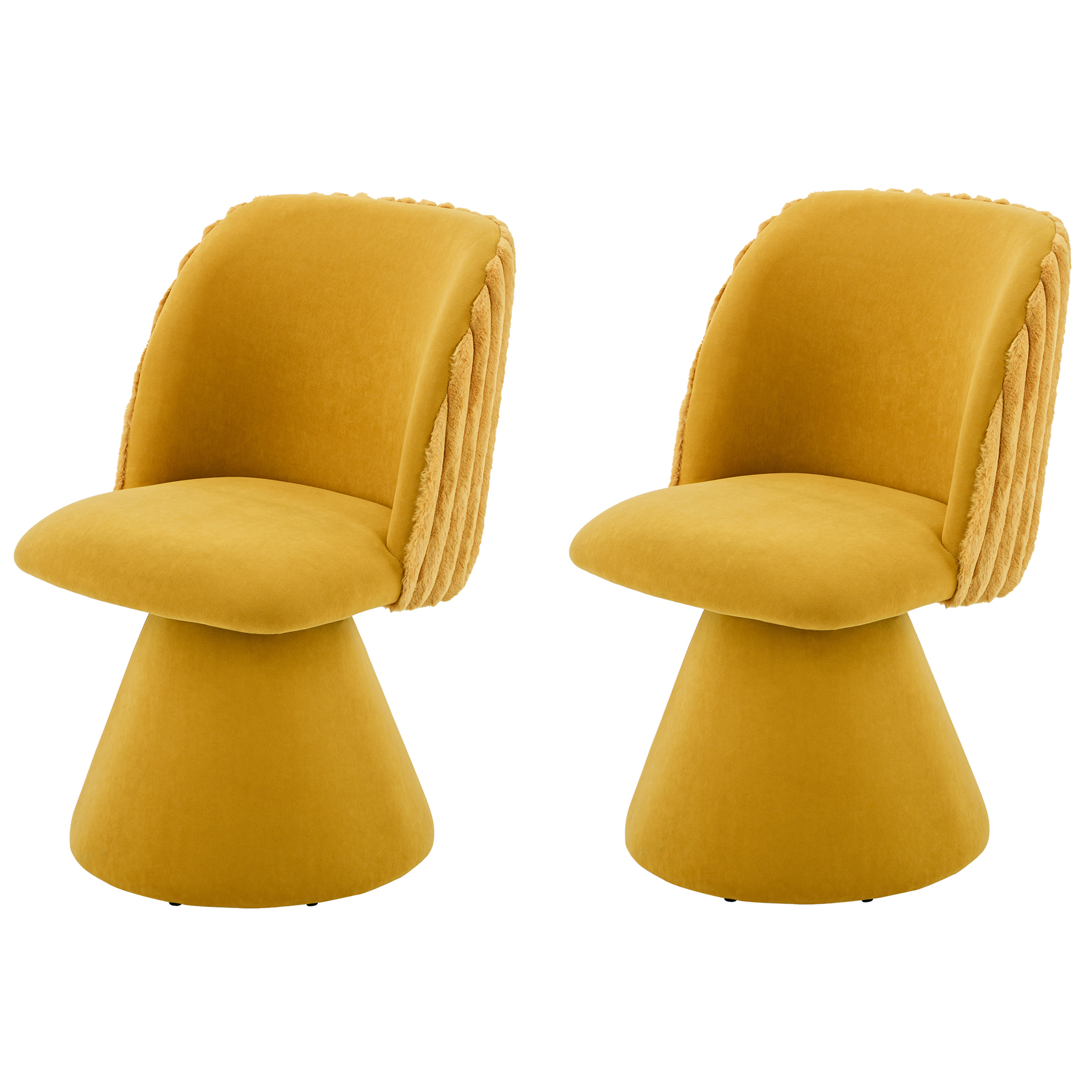 2-teiliges Stuhl-Set - gelb - Samt - Felloptik - drehbar