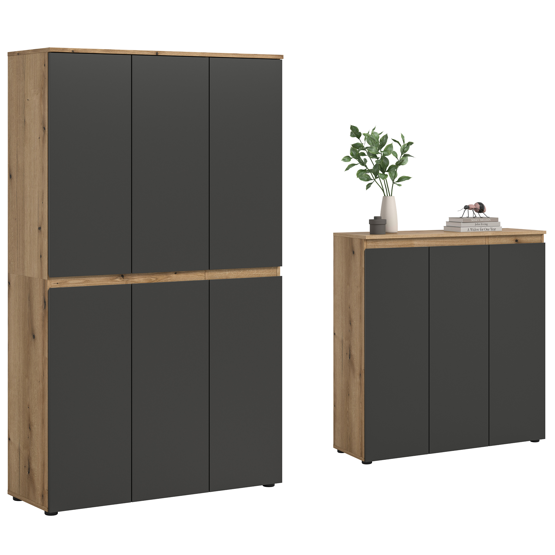 2-teiliges Universalschrank-Set SCARPA - anthrazit - Evoke Oak - 220 cm breit
