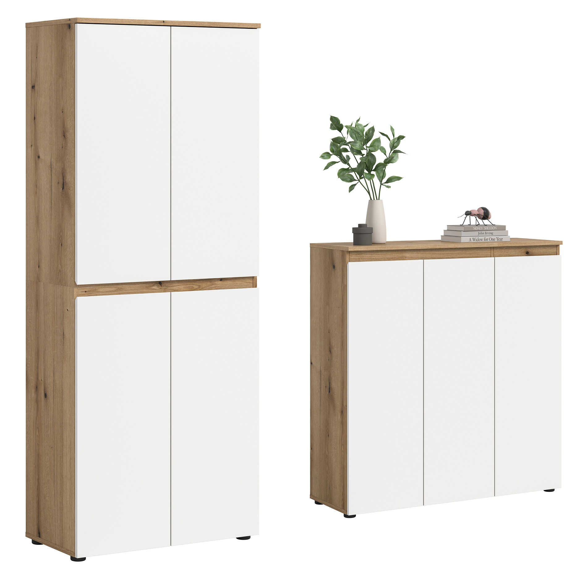 2-teiliges Universalschrank-Set SCARPA - weiß - Evoke Oak - 185 cm breit