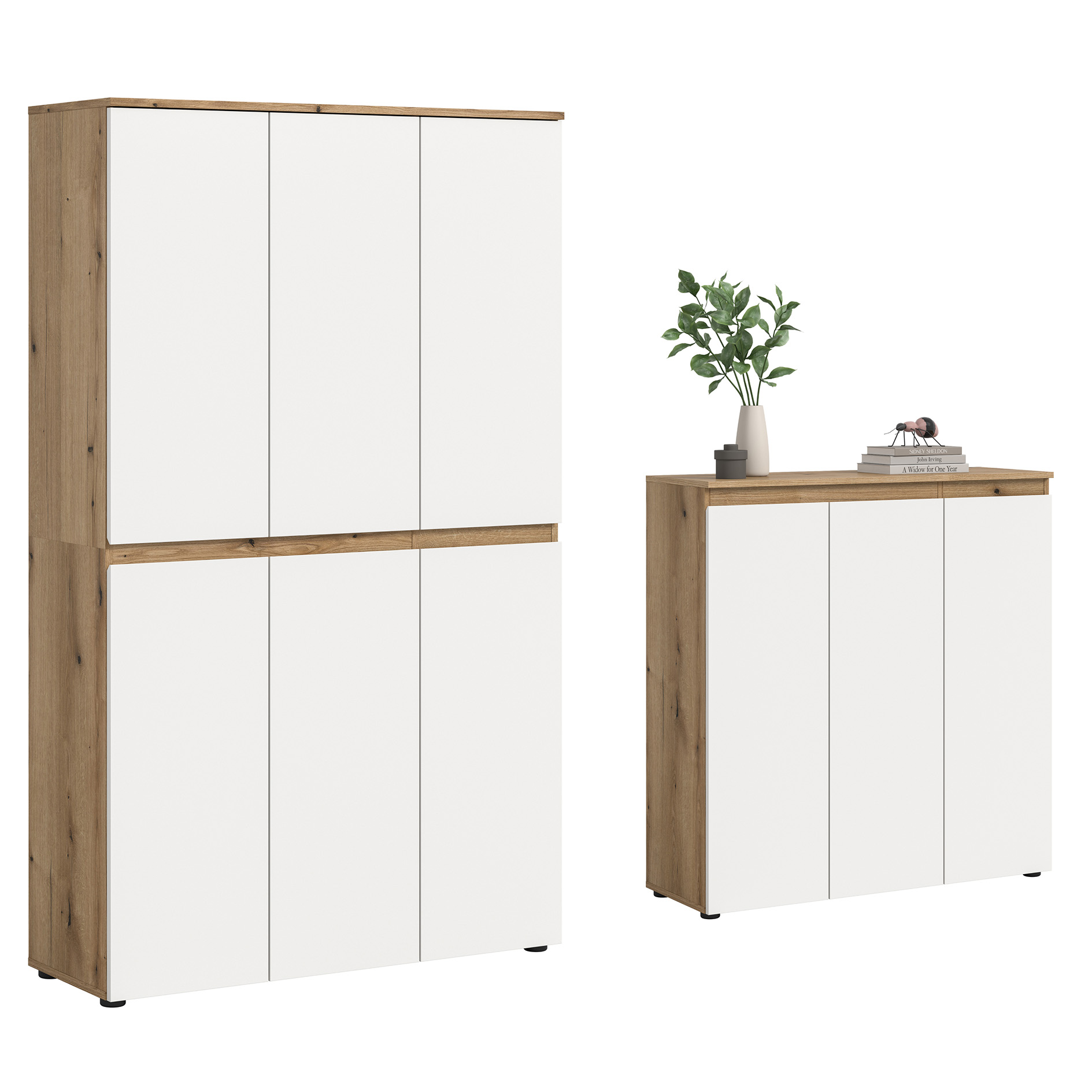 2-teiliges Universalschrank-Set SCARPA - weiß - Evoke Oak - 220 cm breit