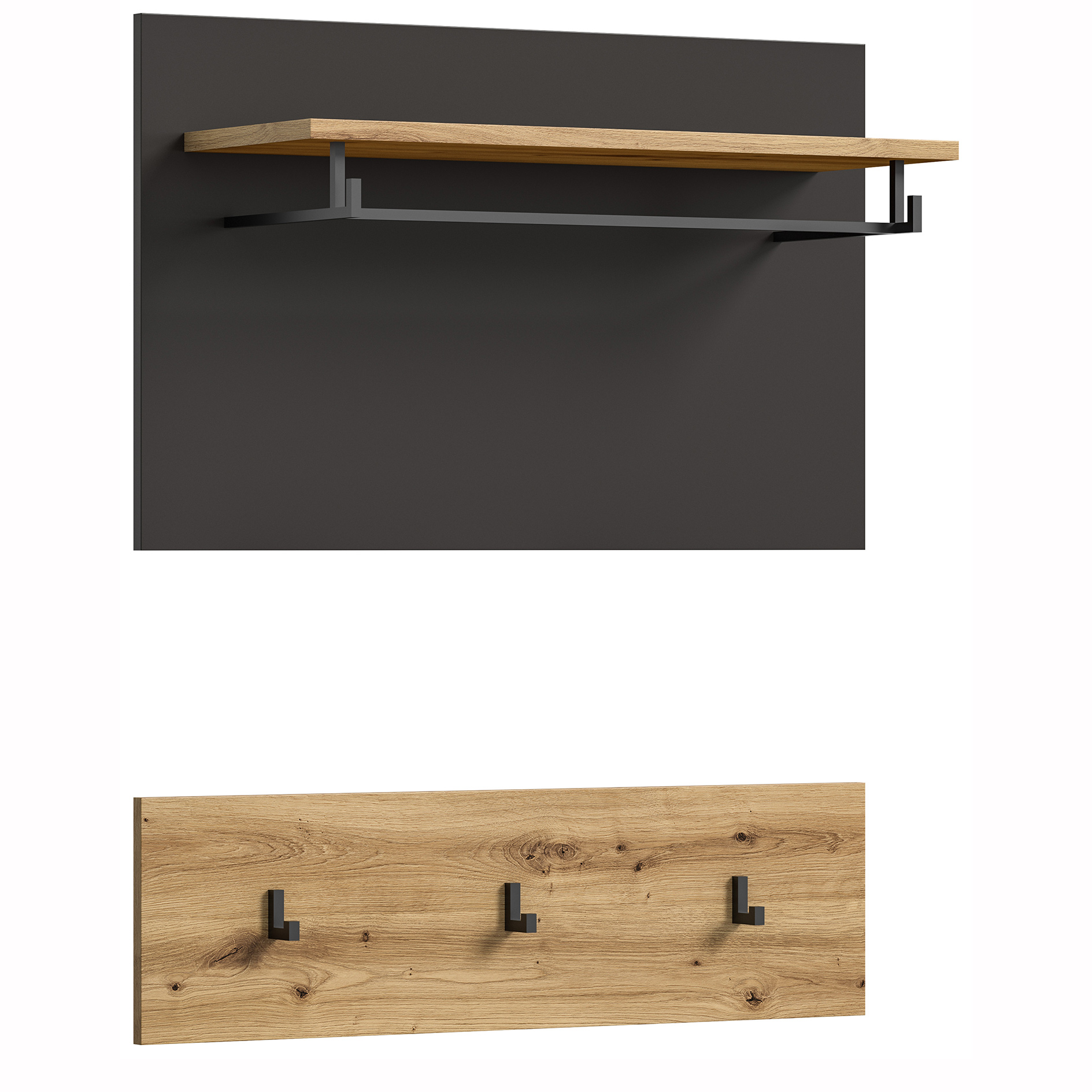 2-tlg Garderobenpaneel-Set - Artisan Eiche - Basalt grau - 80 cm