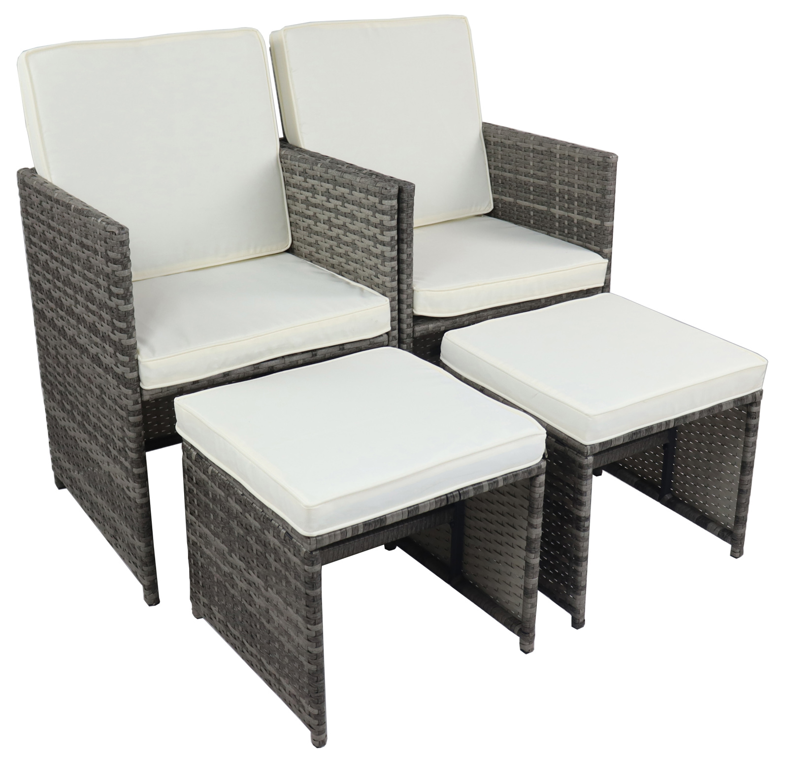 2er Gartenstuhl-Set - grau - 84 cm - mit 2 Hockern