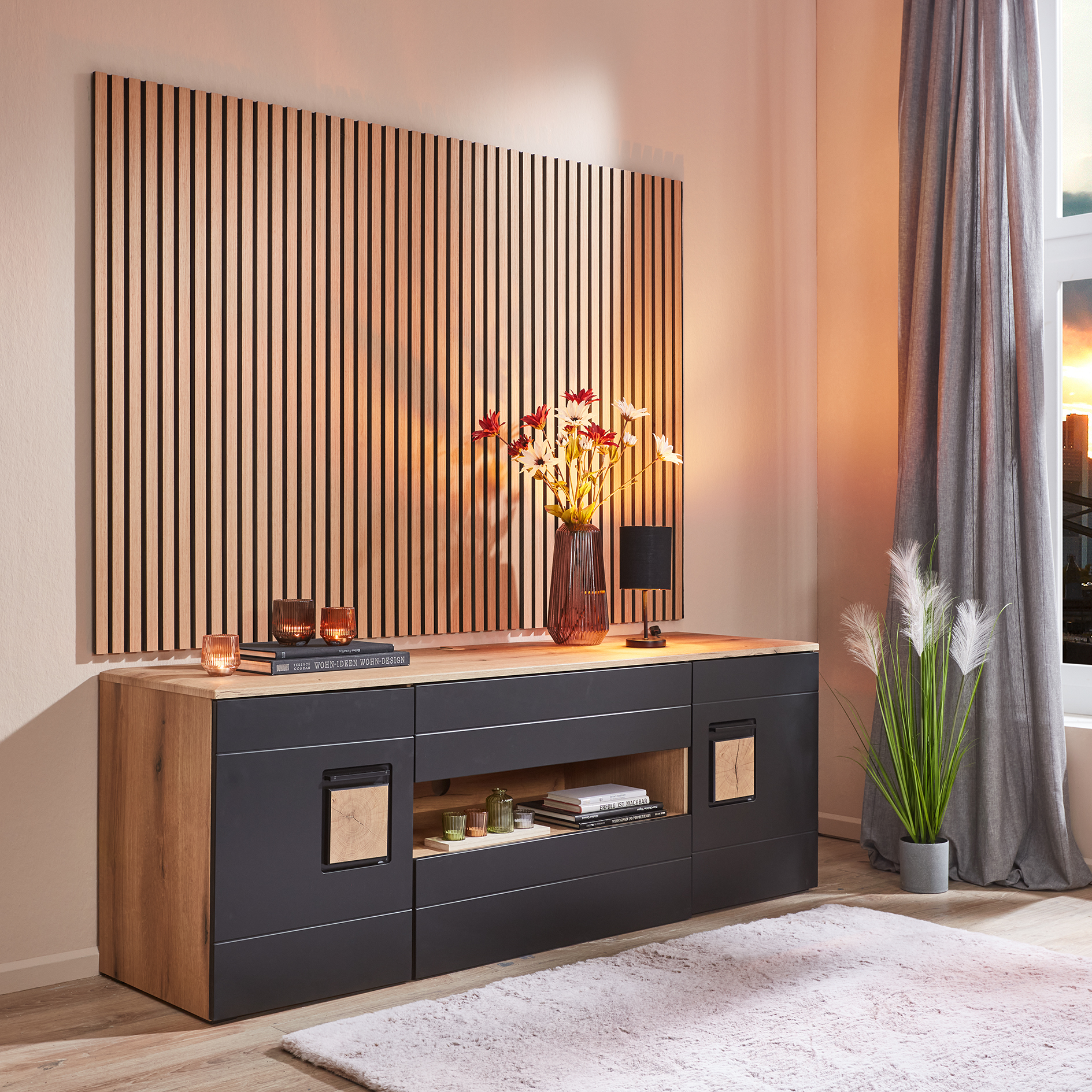 2er-Set Akustikpaneele - Artisan Eiche - Filz schwarz - 61x120 cm