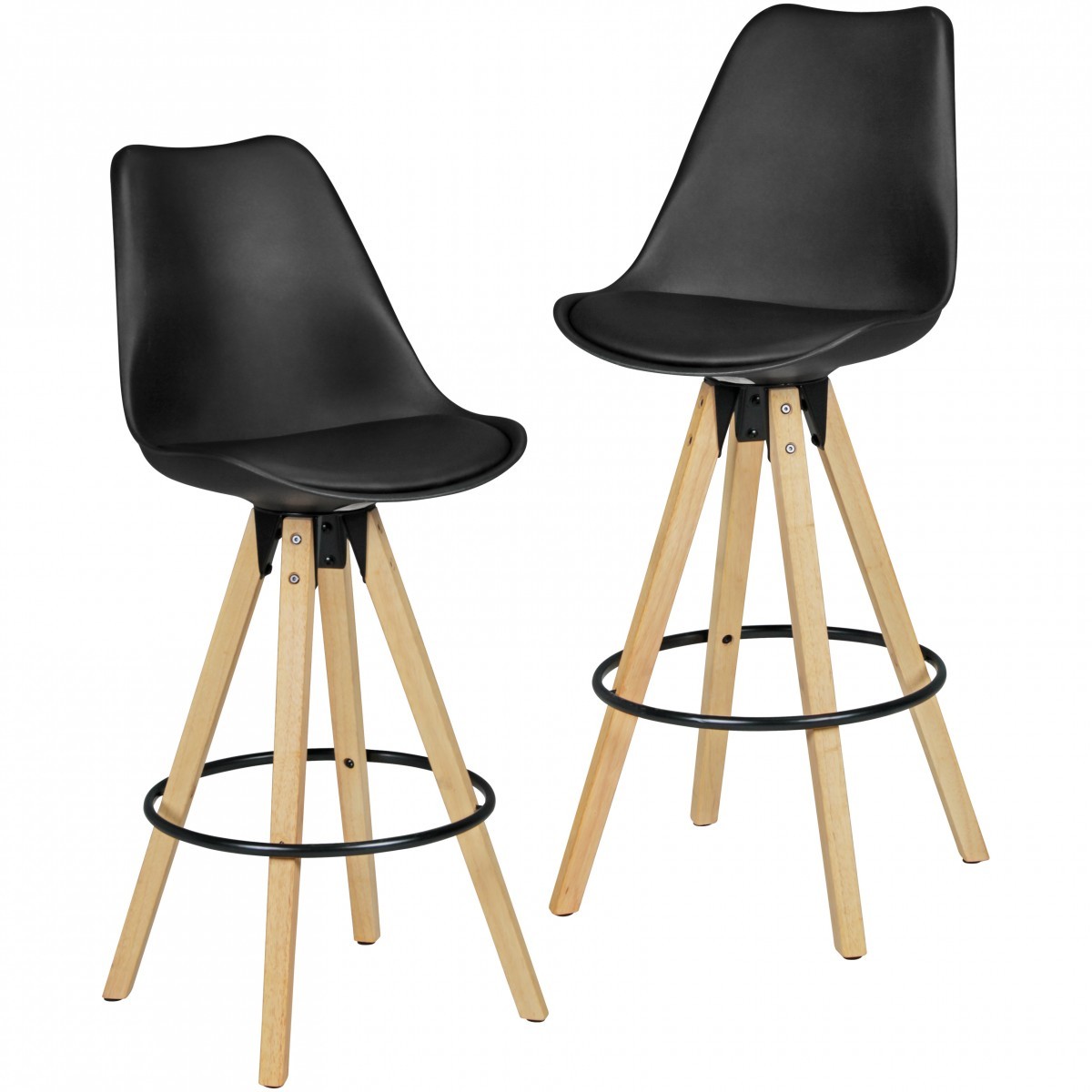 2er-Set Barhocker - schwarz-Mangoholz - Kunstlederbezug