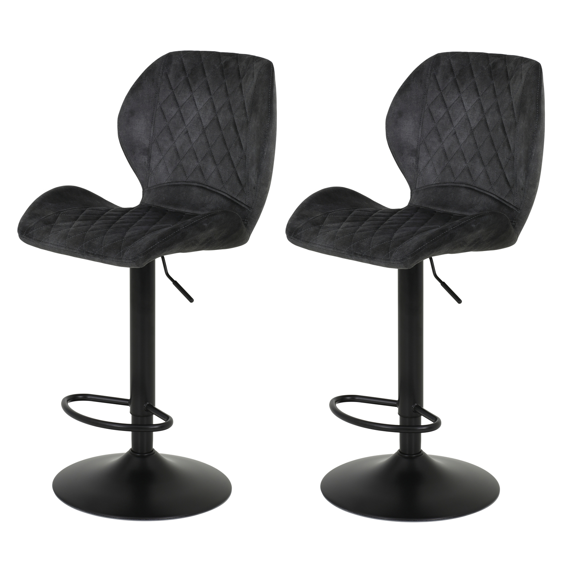 2er-Set Barhocker - Vintage anthrazit - Samtvelour - höhenverstellbar