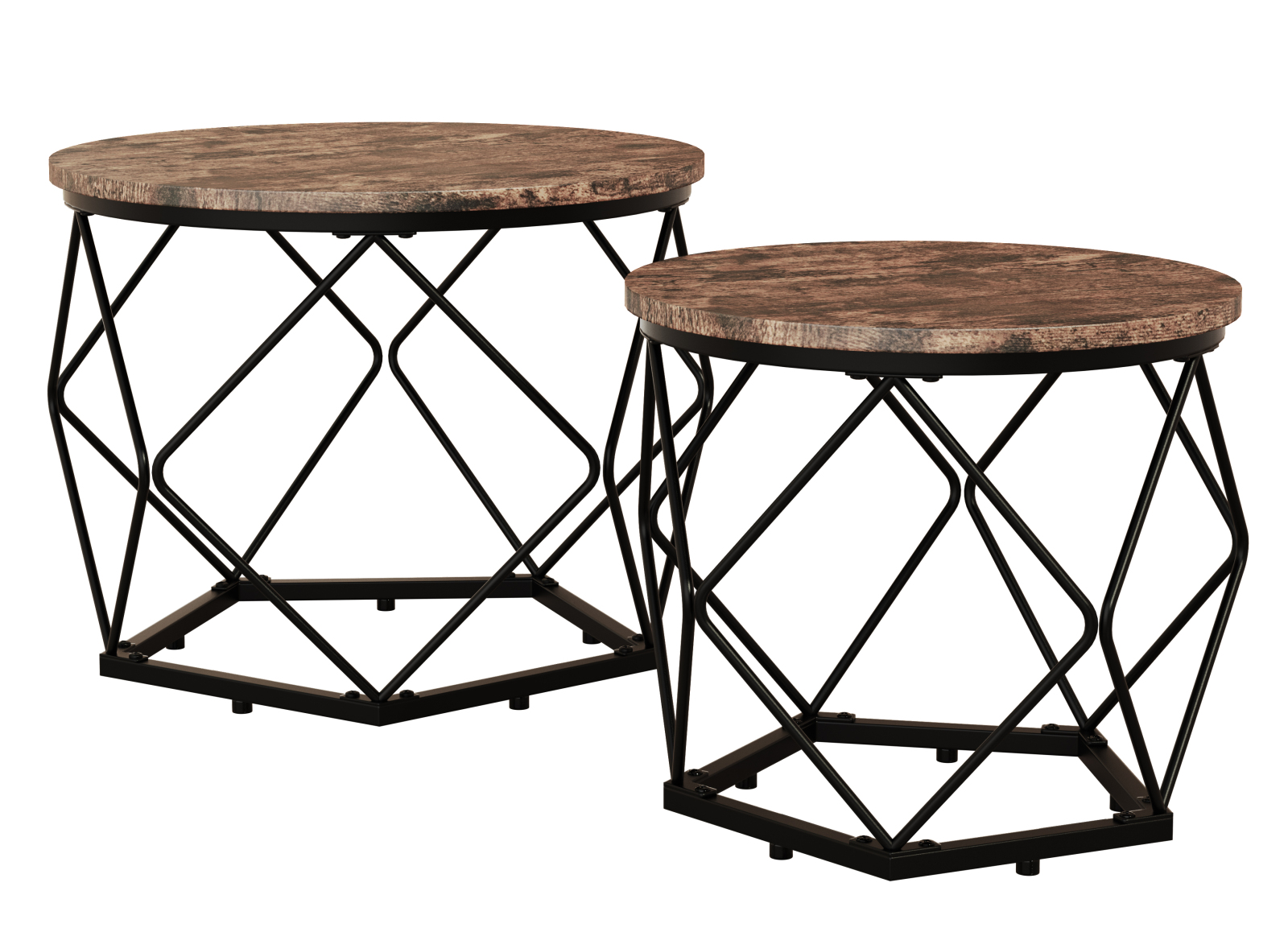2er-Set Beistelltisch HELARO M - Eiche Vintage - Eisen