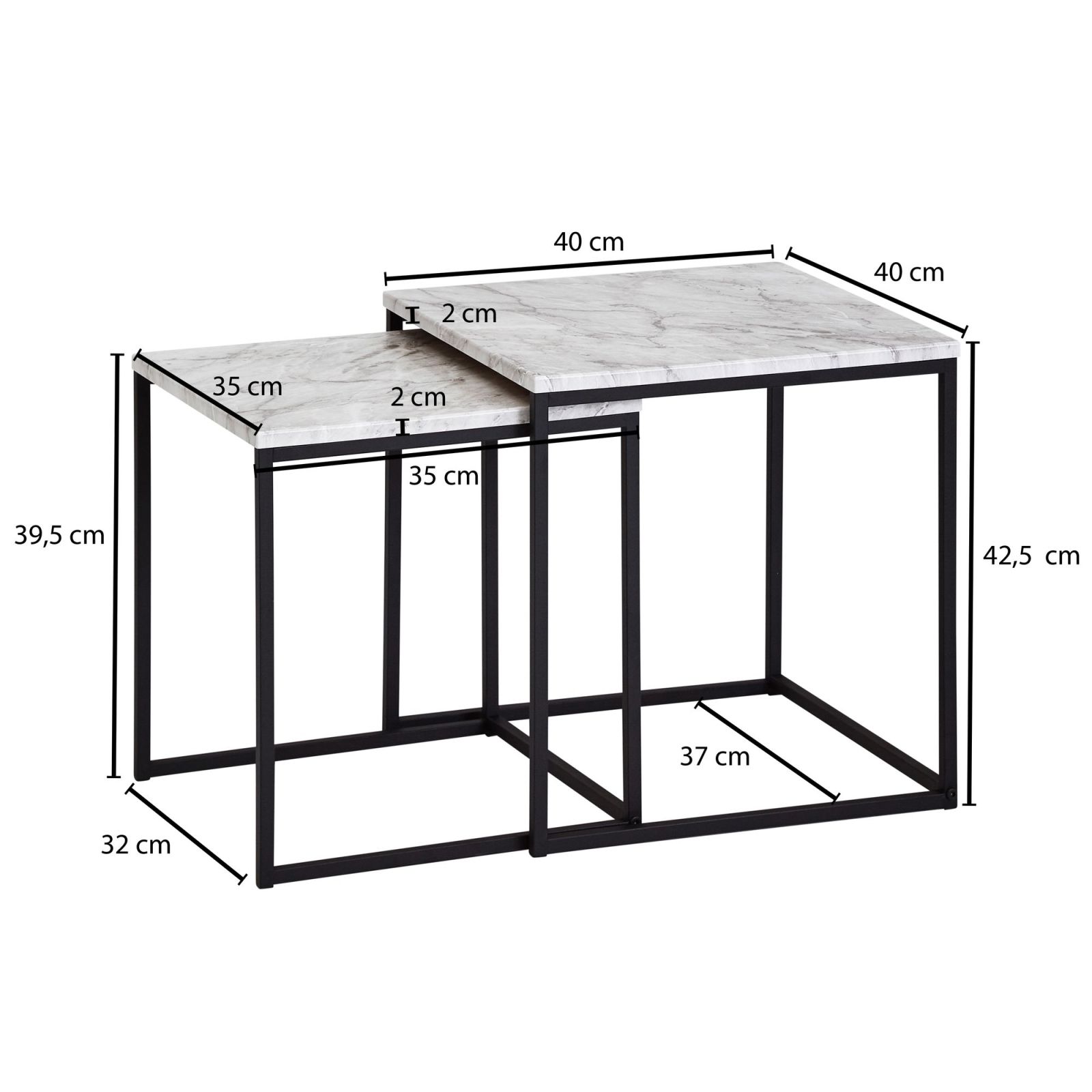 2er-Set Beistelltisch - schwarz - Marmor-Optik Hochglanz
