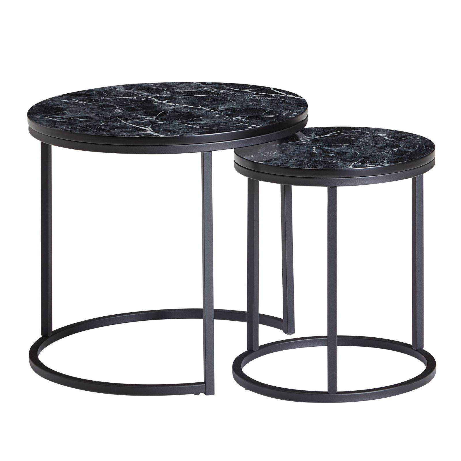 2er-Set Beistelltisch - schwarz - Marmoroptik