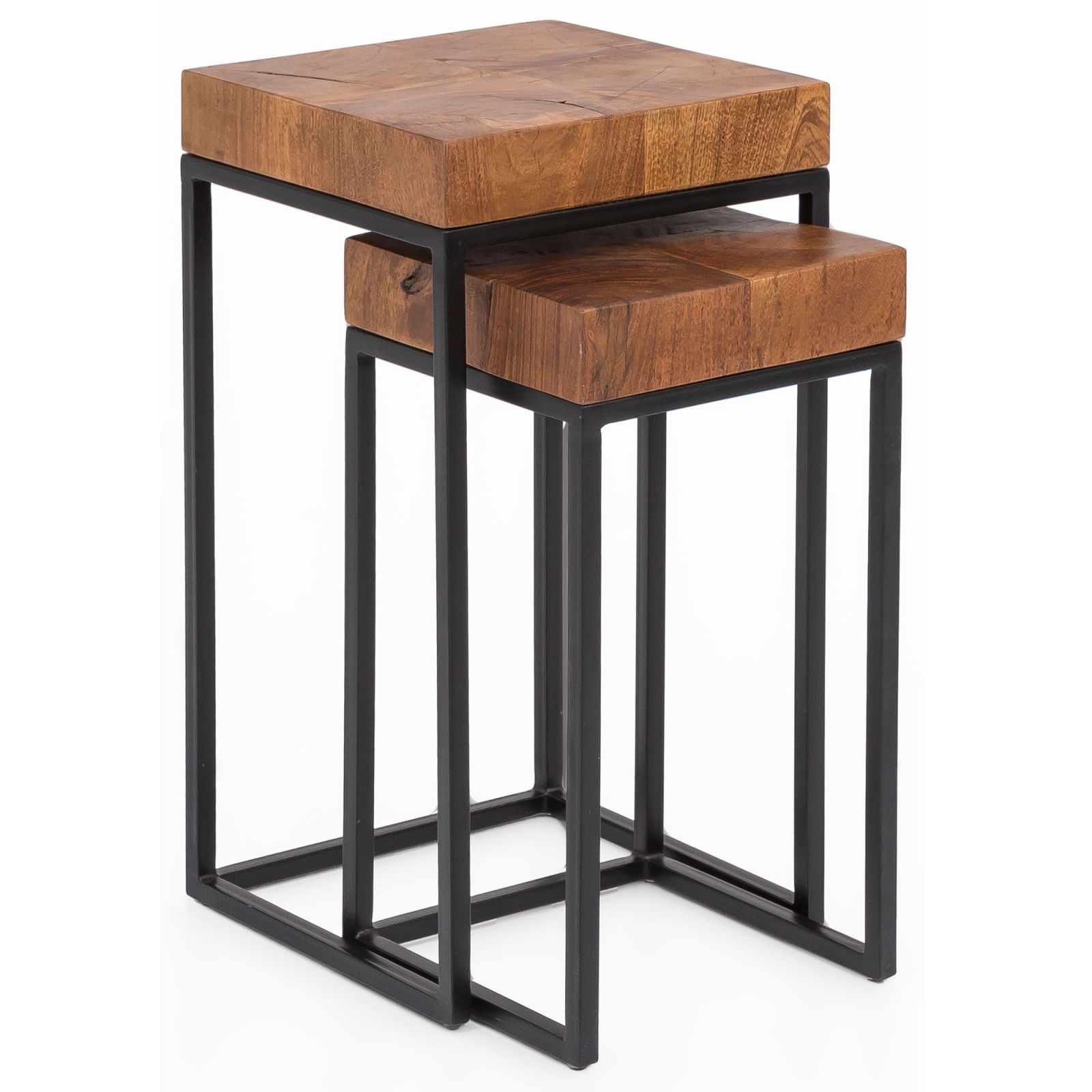 2er-Set Beistelltisch - schwarz-Sheesham massiv - 30 cm