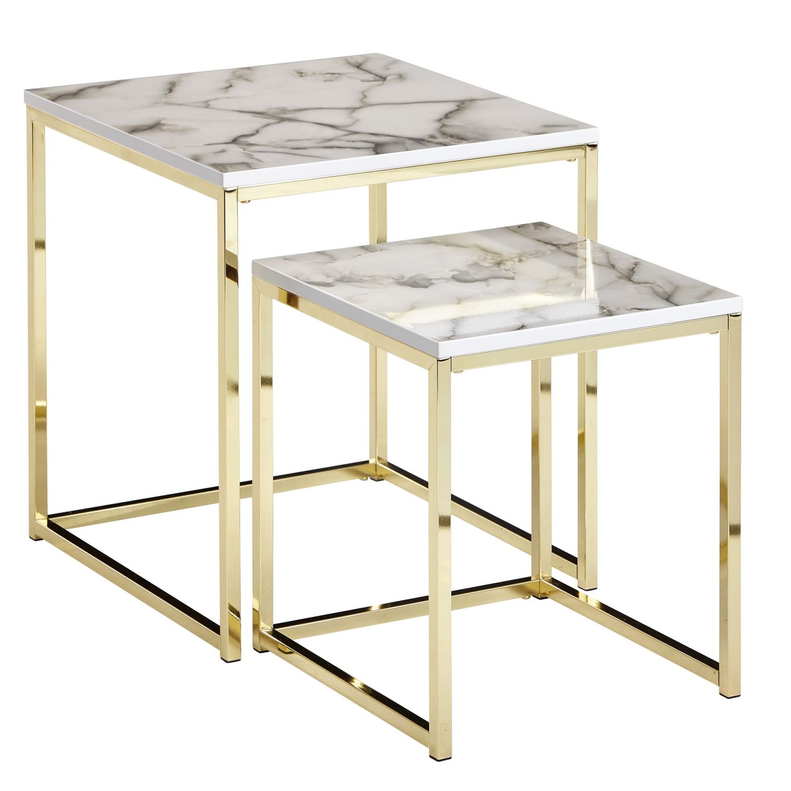 2er-Set Beistelltisch - weiß-goldfarben - Marmoroptik