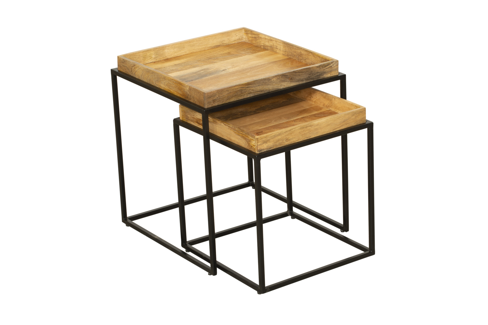 2er-Set Beistelltische BANGALORE - Mango massiv - schwarz - 55x55 cm