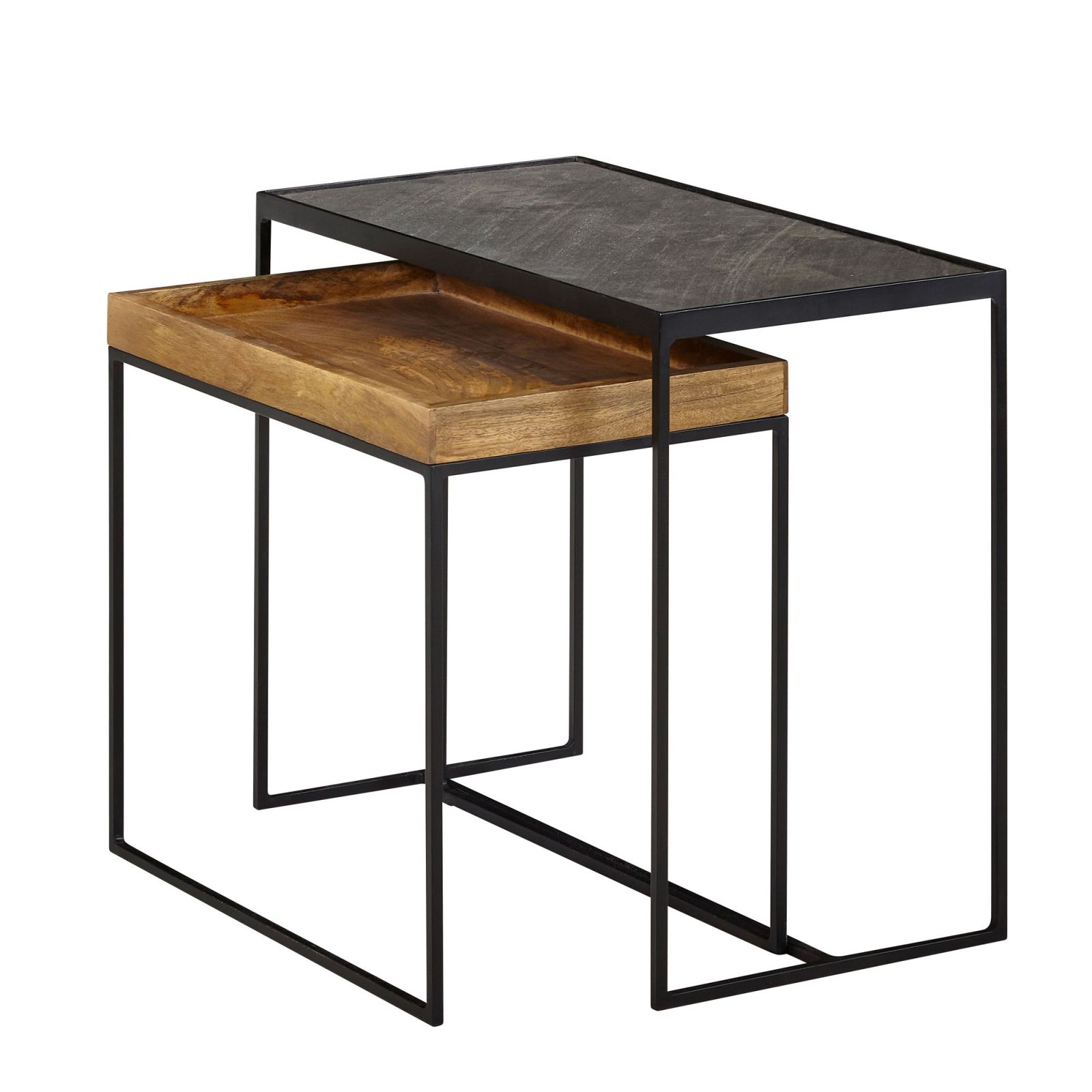 2er-Set Beistelltische - braun - schwarz - 60 cm