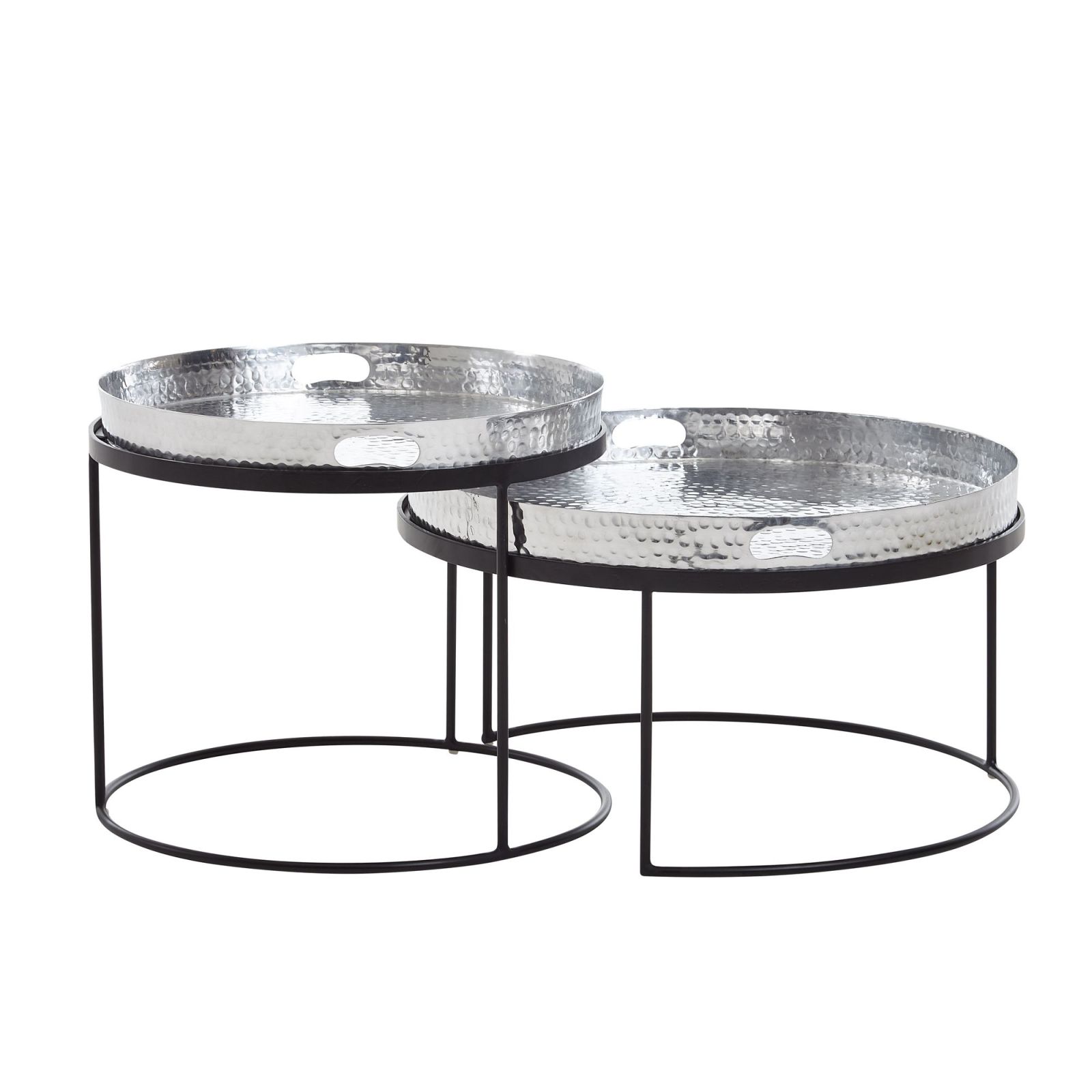 2er-Set Beistelltische - silber-schwarz - rund
