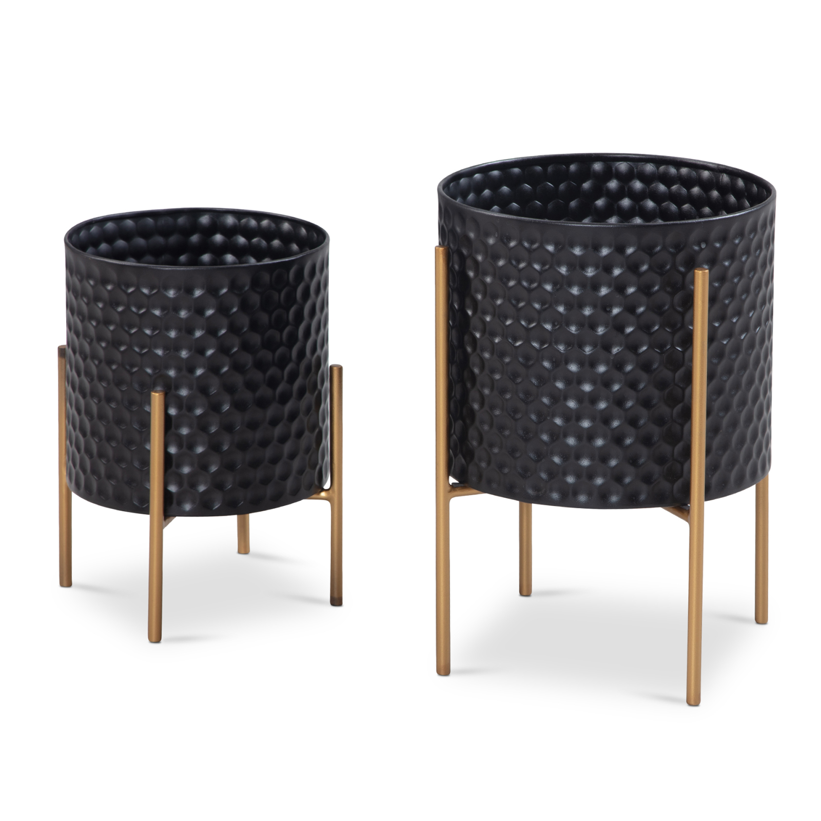 2er Set Blumentopf - schwarz-gold - Eisen