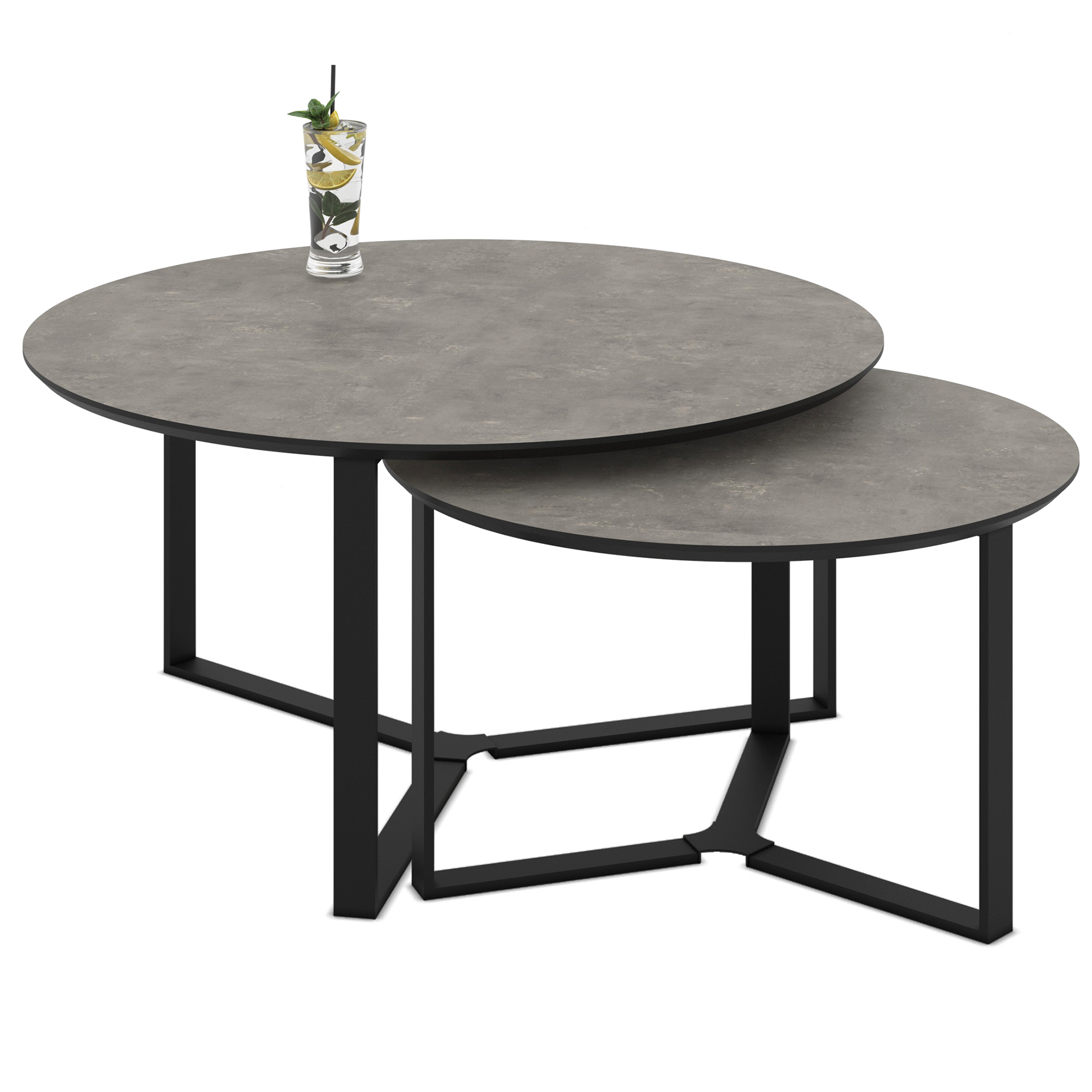 2er-Set Couchtisch - Betonoptik dunkel - schwarz