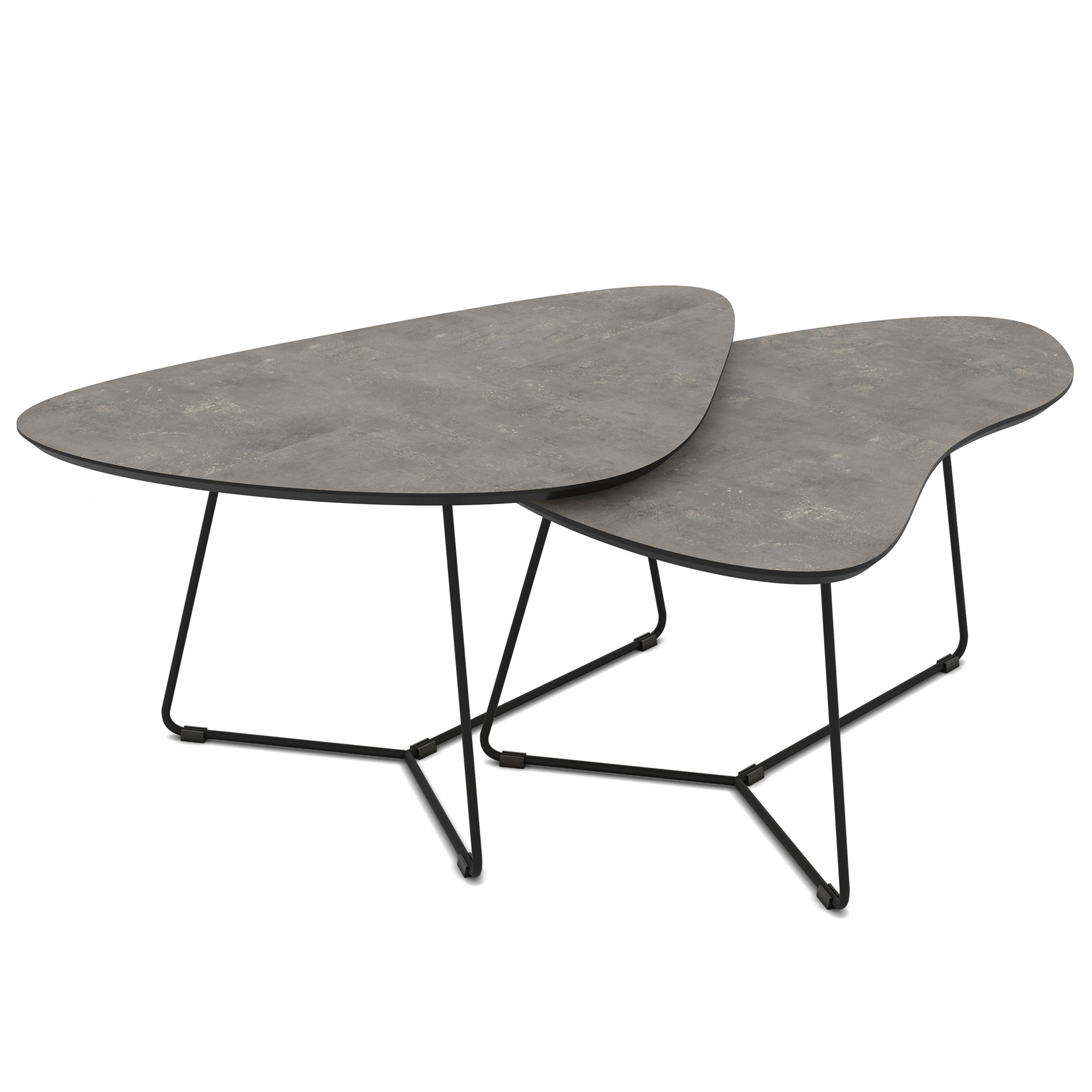 2er-Set Couchtisch - Betonoptik dunkel - schwarz