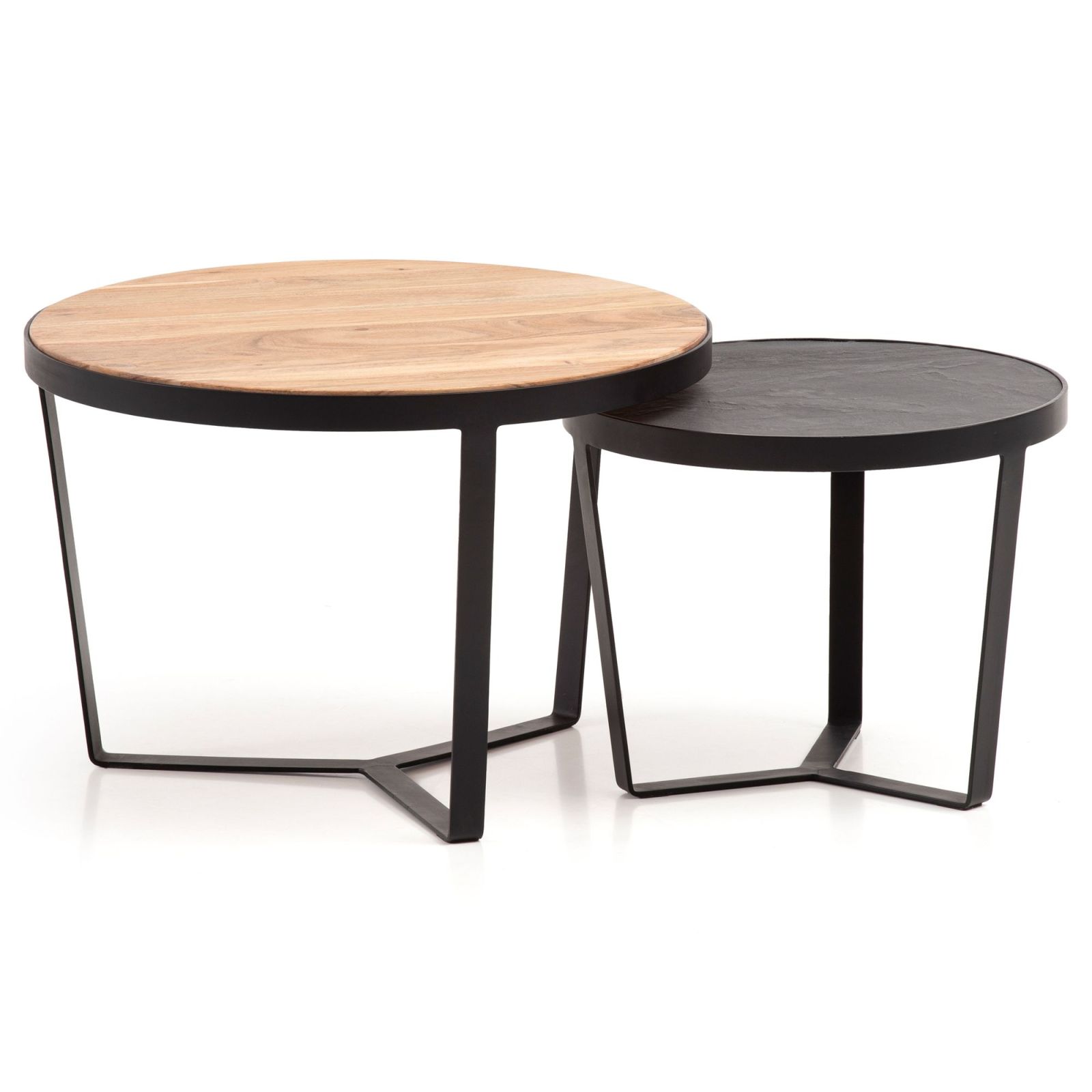 2er-Set Couchtisch - braun - anthrazit - Massivholz