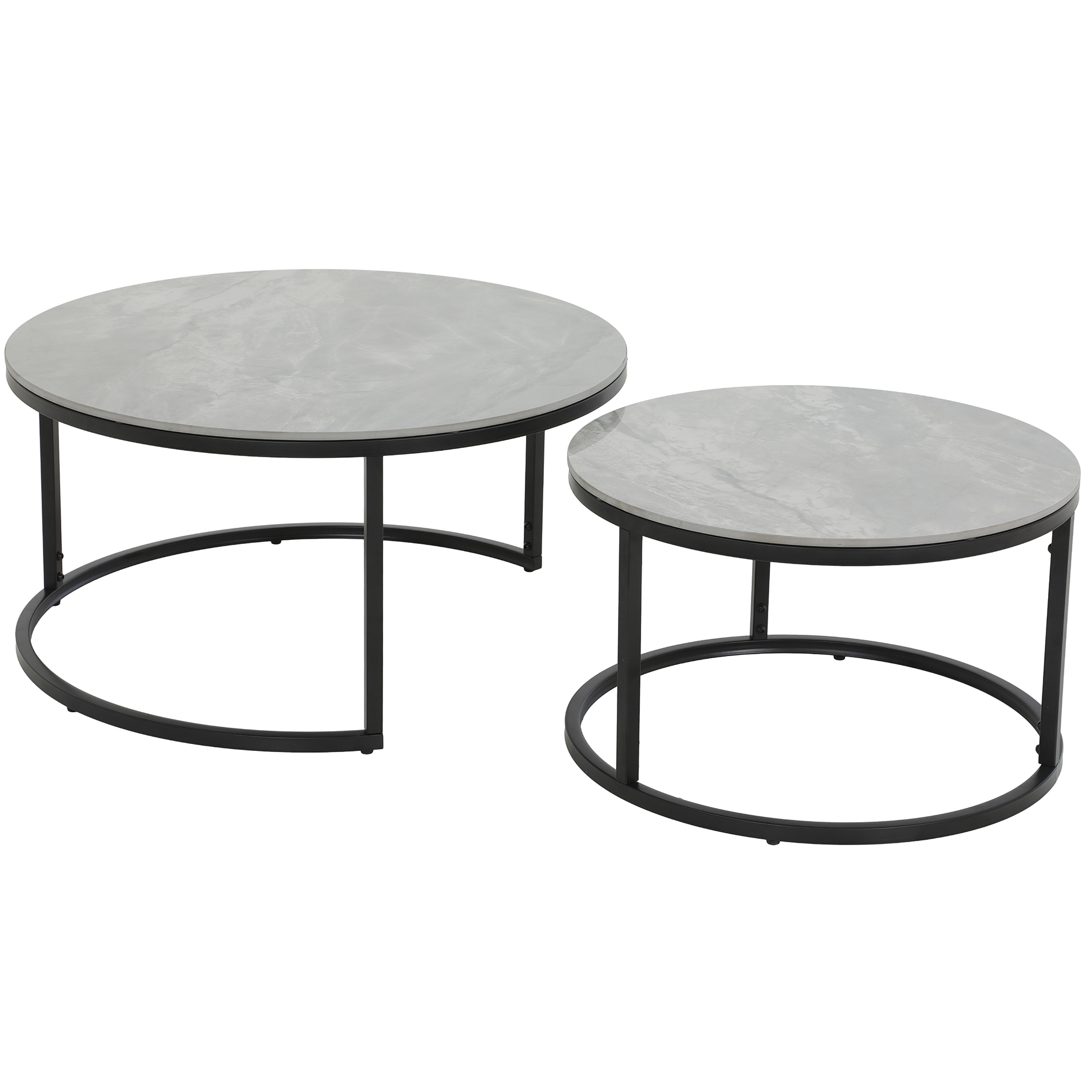 2er-Set Couchtisch - grau-schwarz - Marmoroptik