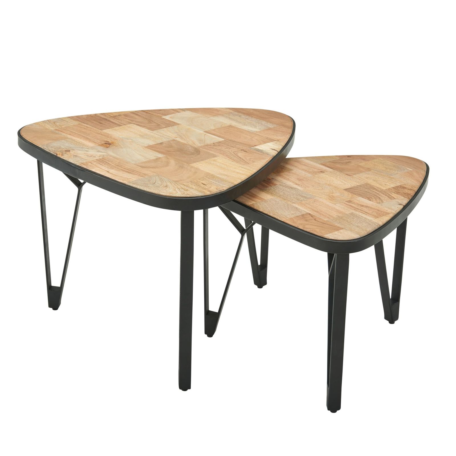 2er-Set Couchtisch - hellbraun - Mango-Akazie massiv