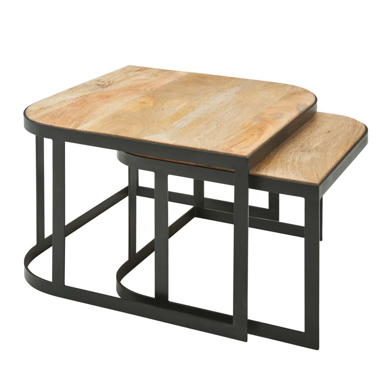 2er-Set Couchtisch - hellbraun-schwarz - Mango massiv