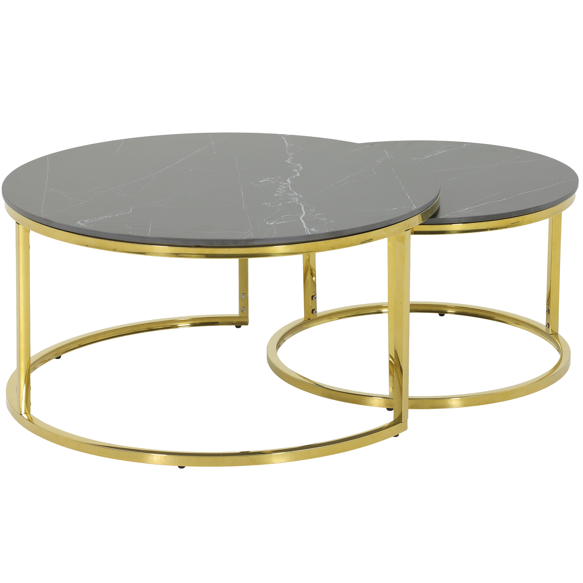 2er-Set Couchtisch - schwarz-gold - Marmoroptik
