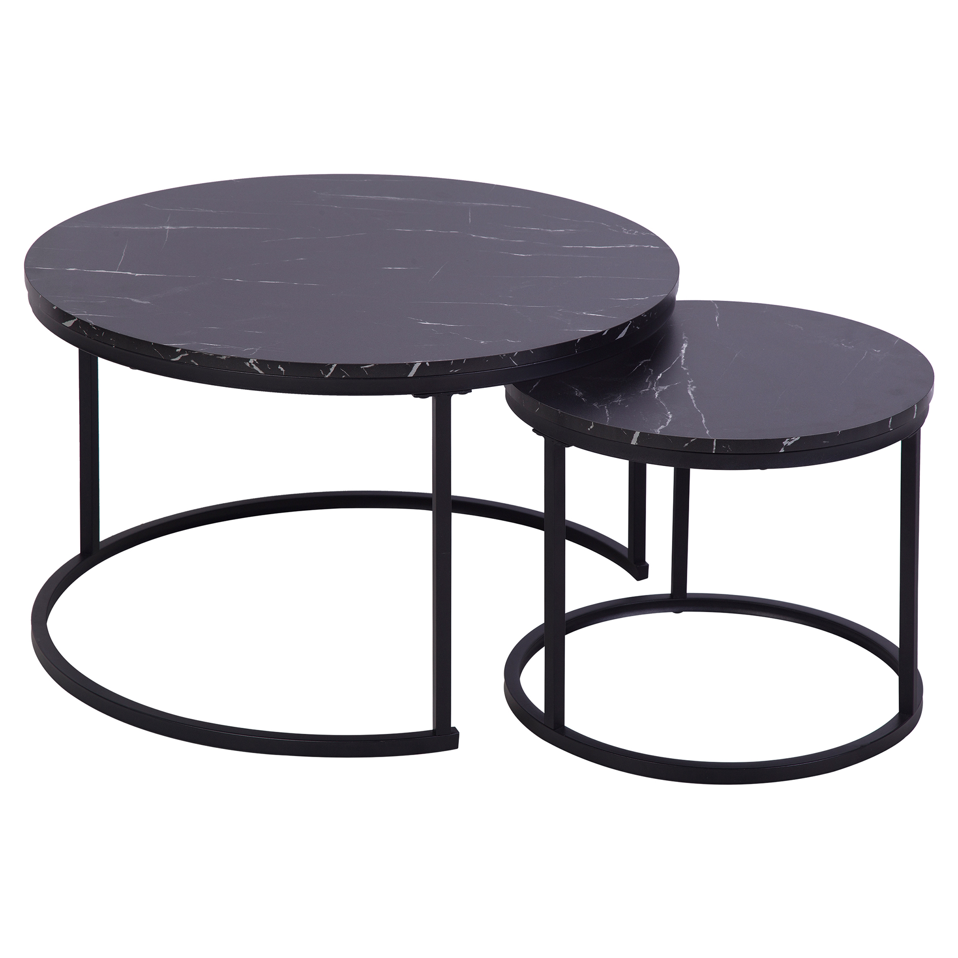 2er-Set Couchtisch - schwarze Marmoroptik - Gestell schwarz