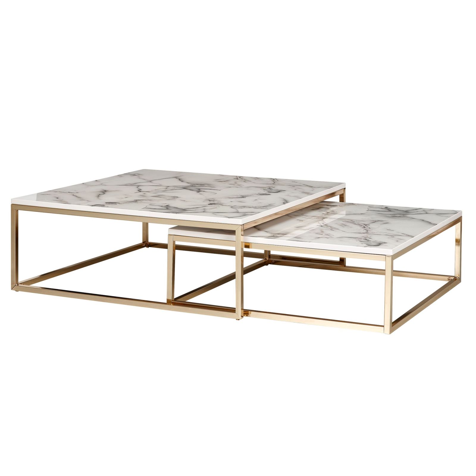 2er-Set Couchtisch - weiß-gold - Marmoroptik