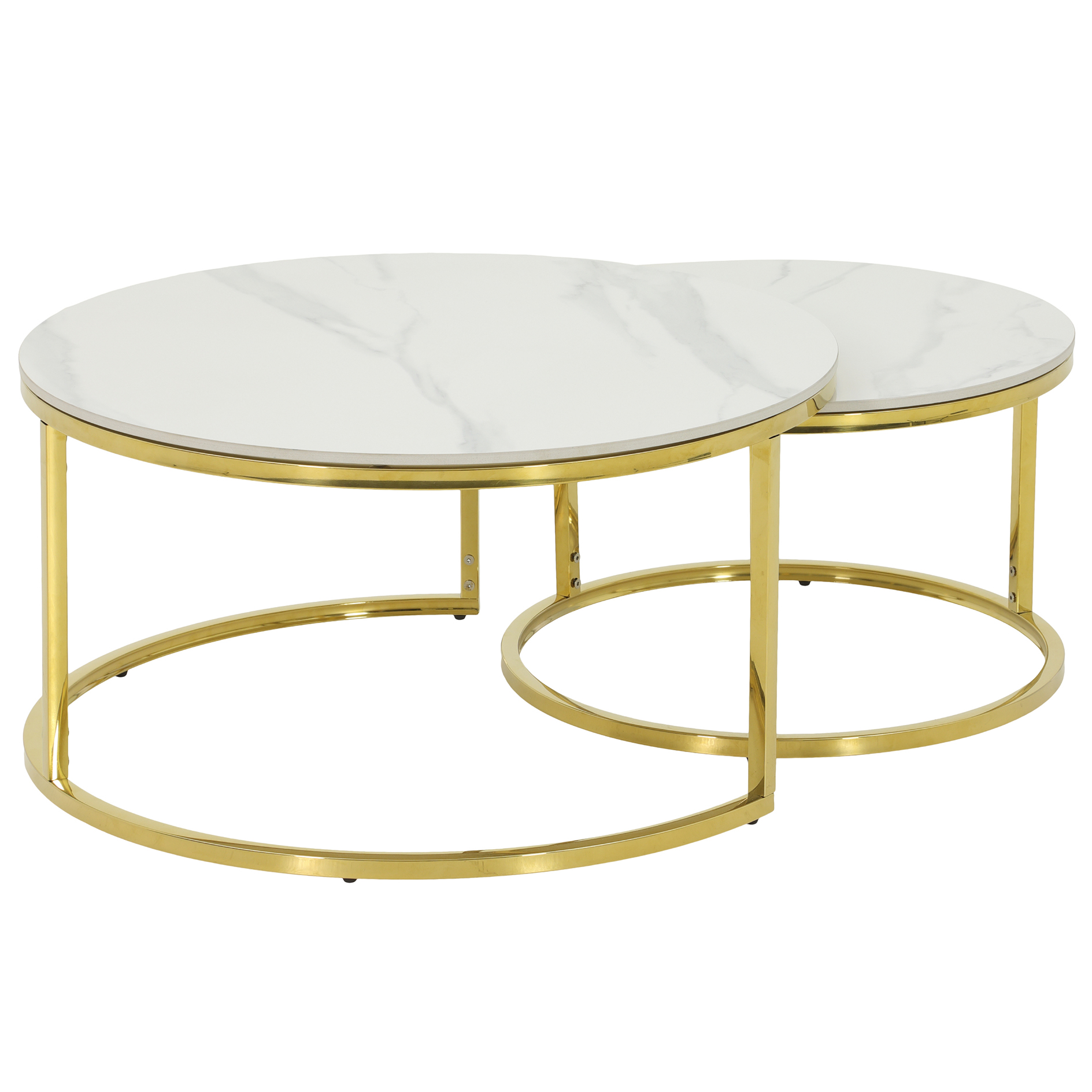2er-Set Couchtisch - weiß-gold - Marmoroptik
