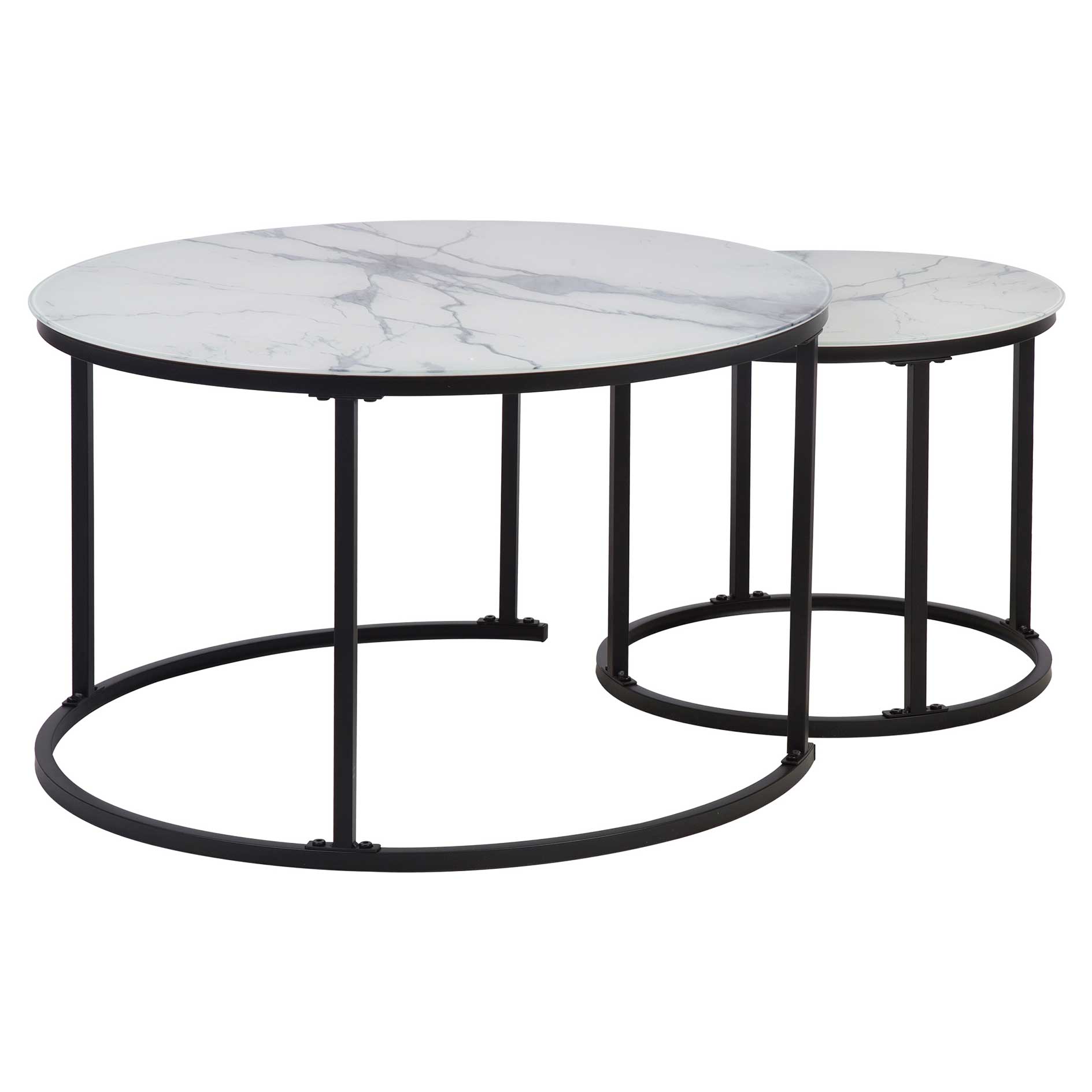 2er-Set Couchtisch - weiß-schwarze Marmoroptik - Gestell schwarz