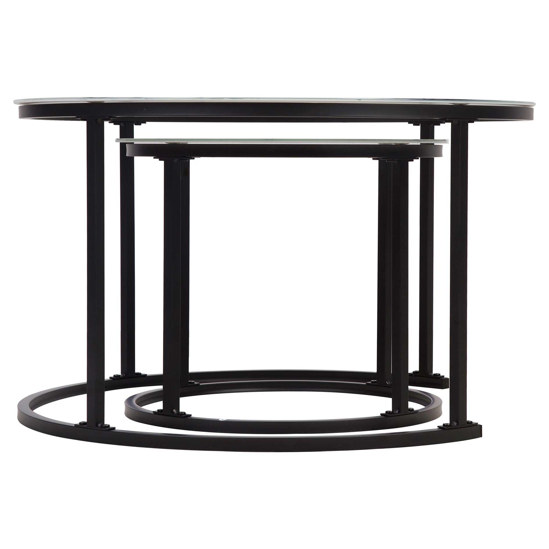2er-Set Couchtisch - weiß-schwarze Marmoroptik - Gestell schwarz